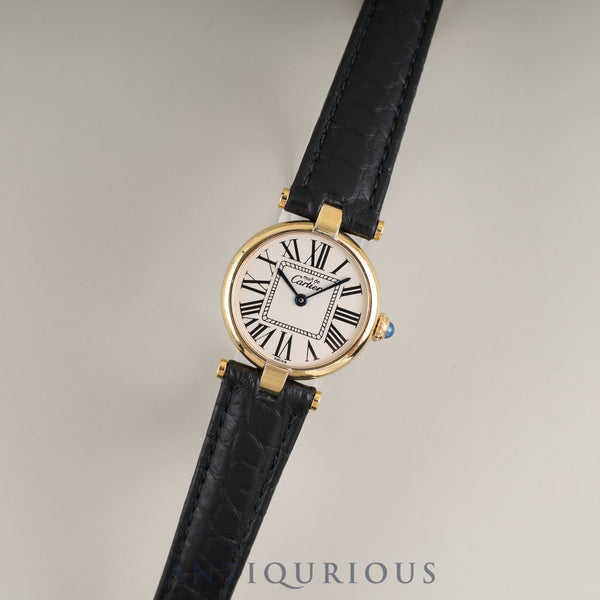 Cartier Must Vendôme VLC SM 590004 Quartz Caliber 90 SV925 Leather Watch with Genuine D-buckle (GP) Opalescent Dial Overhauled