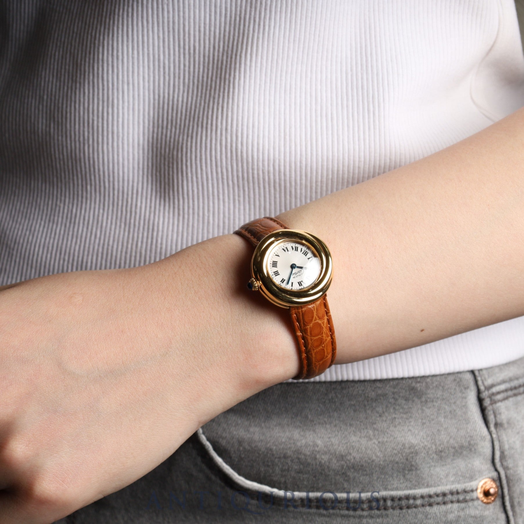 Cartier Must Trinity W1010644 / 2735 Quartz Cal.157 SV925 Leather Genuine D-buckle (GP) Silver Roman dial Overhauled