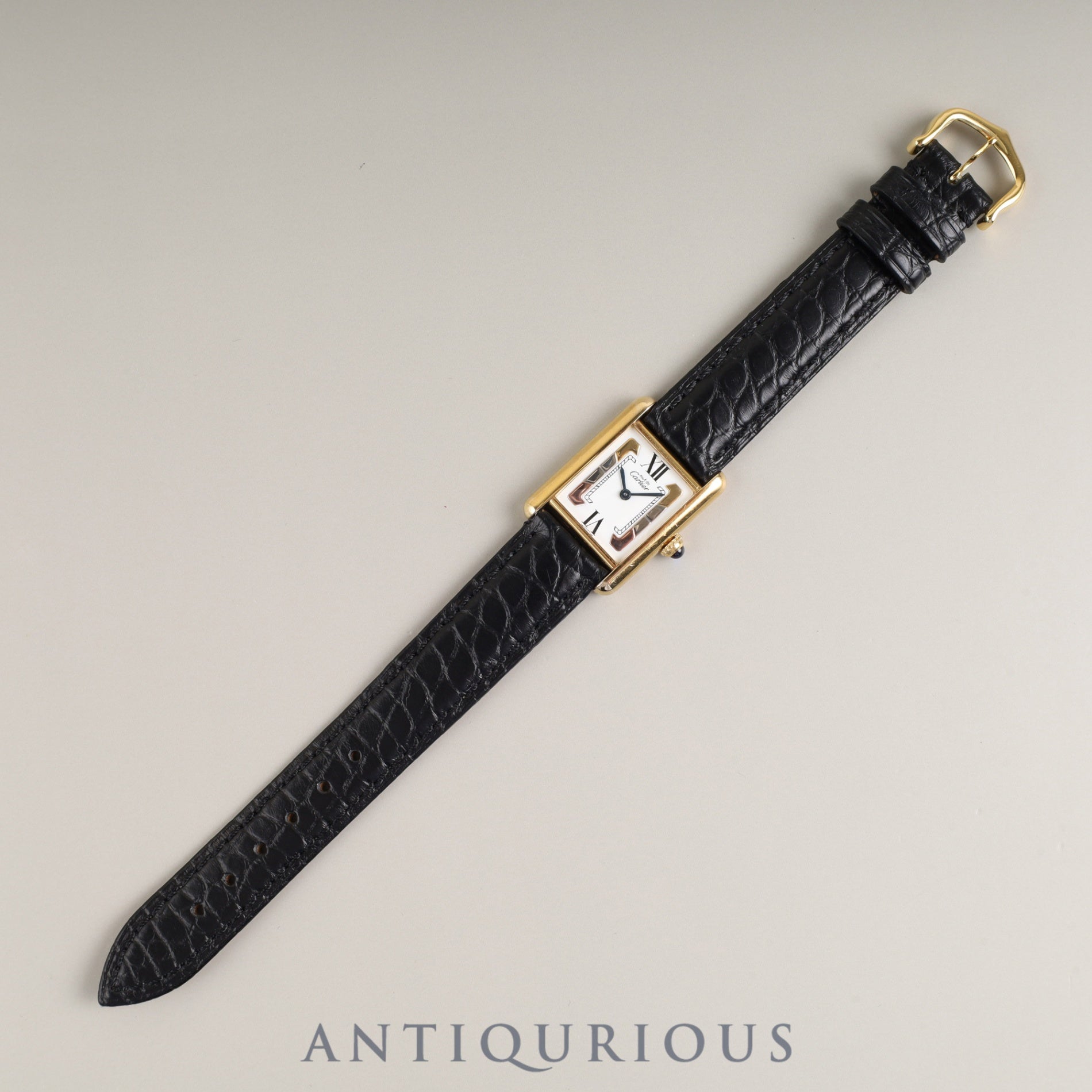 Cartier Must Tank SM 5057001 Quartz Cal. 057 SV925 Leather Strap with Genuine GP Buckle, Trinity Dial, Box, Dust Bag, Booklet, Warranty Card (1995) Overhauled