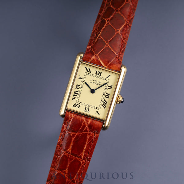 カルティエ マストタンク LM W1002753/590005 クォーツ Cal.90 SV925 革 純正尾錠(GP) アイボリーローマン文字盤 オーバーホール済み