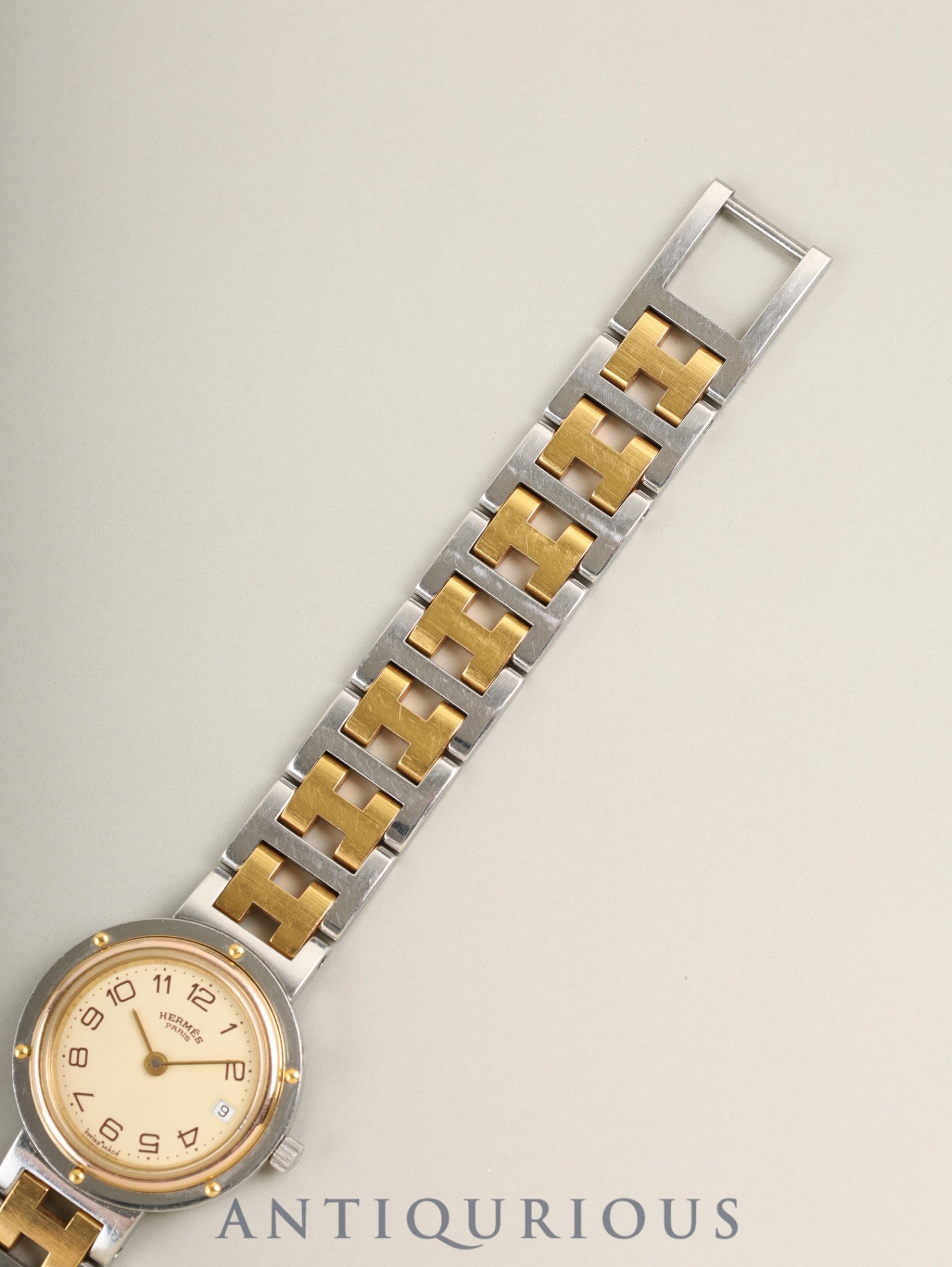 エルメス クリッパー 51.03 クォーツ Cal.- SS/GP SS/GP アイボリー文字盤 箱 冊子 保証書(1992年)オーバーホール済み