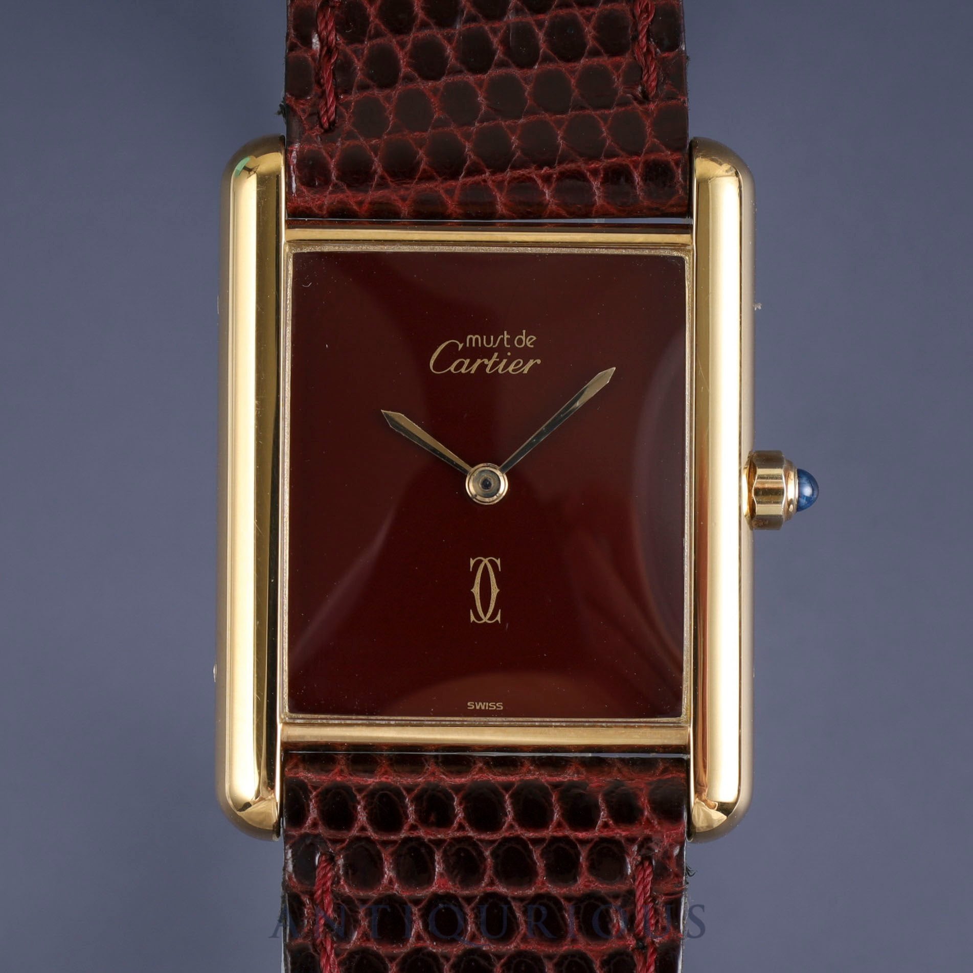 カルティエ マストタンク LM 6 81006 クォーツ Cal.81 SV925 純正革ベルト 純正尾錠(GP) ガーネットダイアル ボルドー文字盤 1982年頃~1995年頃 オーバーホール済み