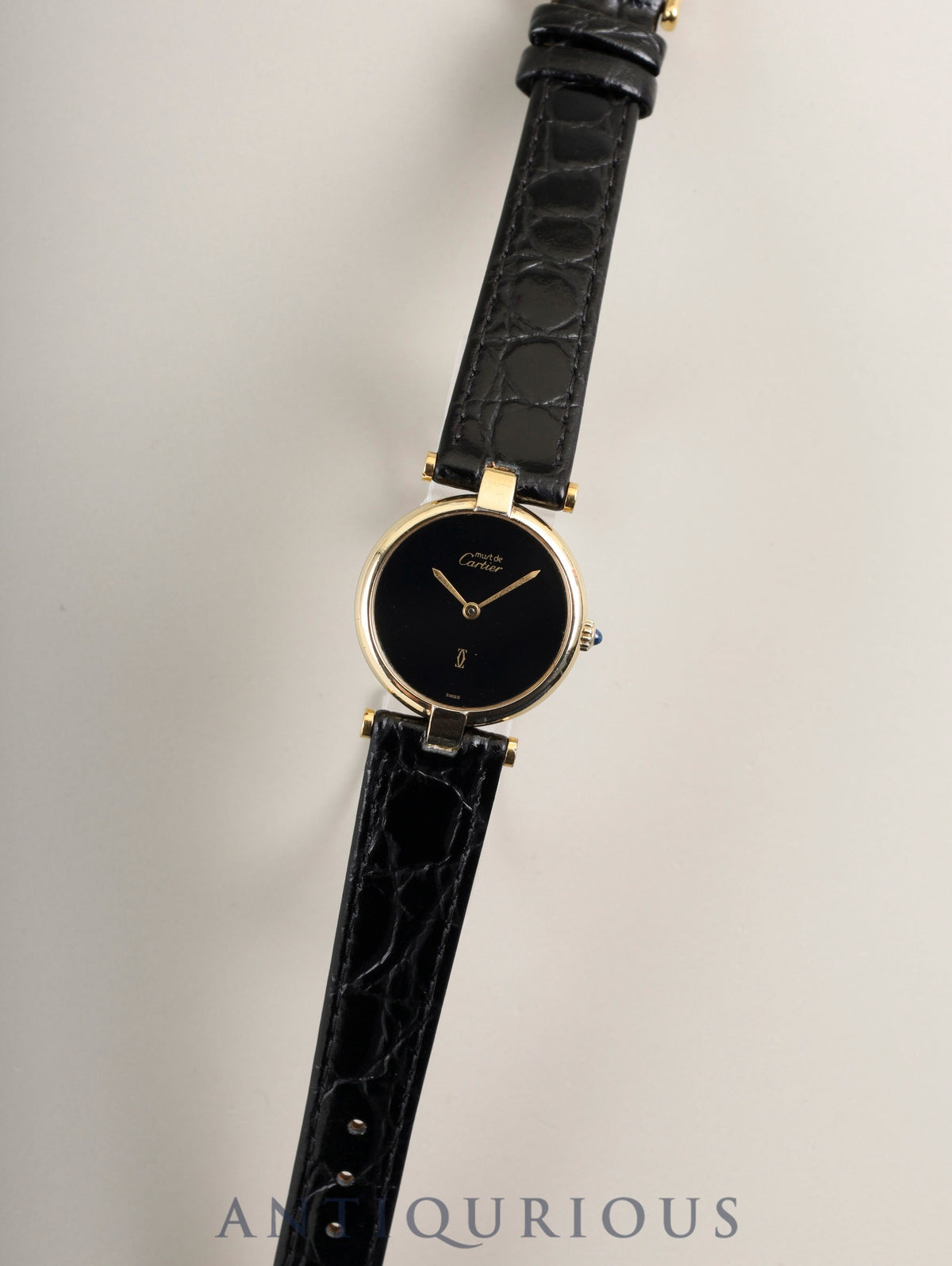 Cartier Must Vendôme VLC SM 18 Quartz Cal.81 SV925 Leather Original Pin Buckle (GP) Onyx Dial (SWISS marking) Overhauled