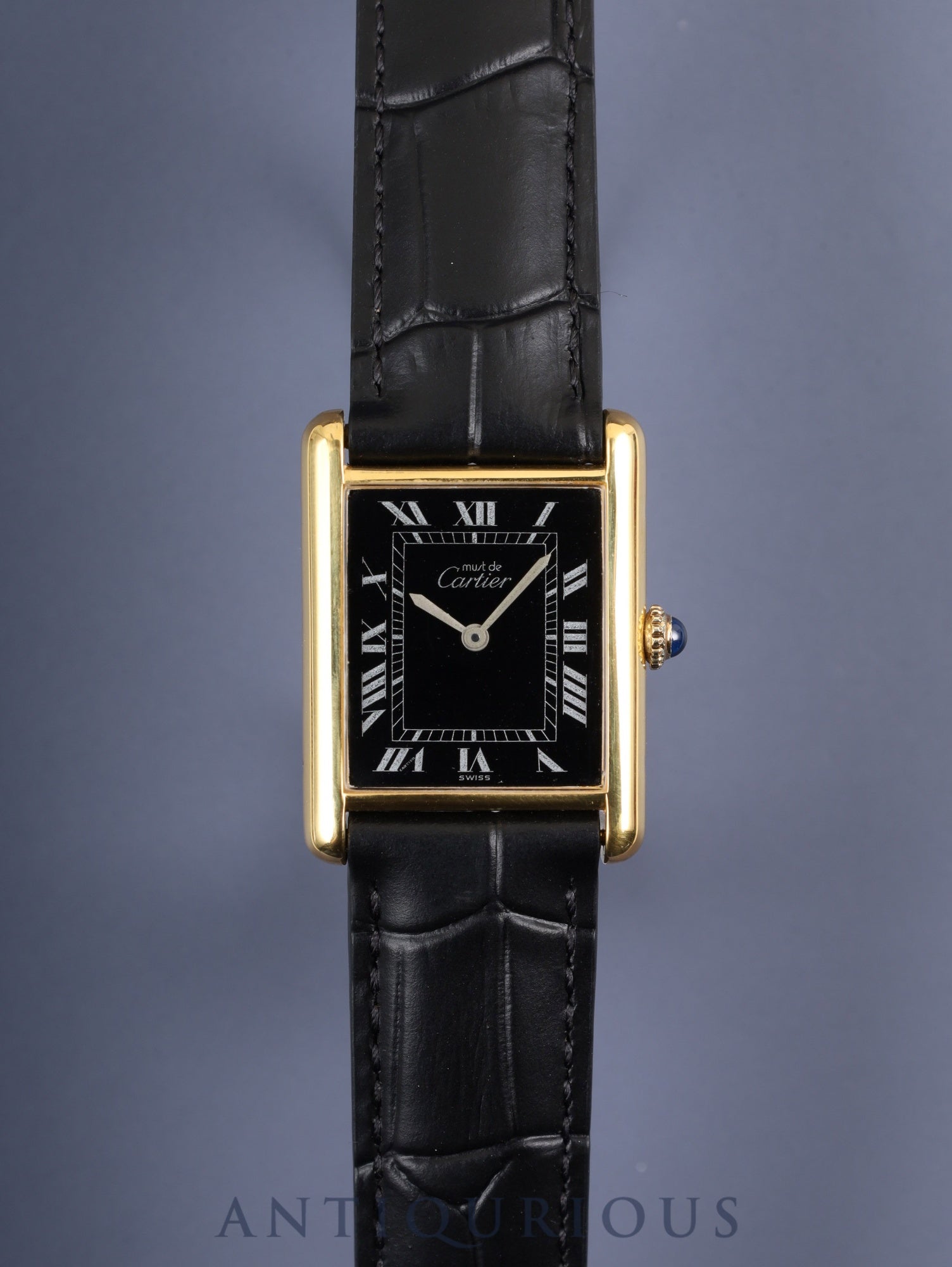 カルティエ マストタンク LM 手巻き Cal.78-1 SV925 革 純正尾錠(GP) ブラックローマン文字盤 箱 オーバーホール済み 新品仕上げ済み