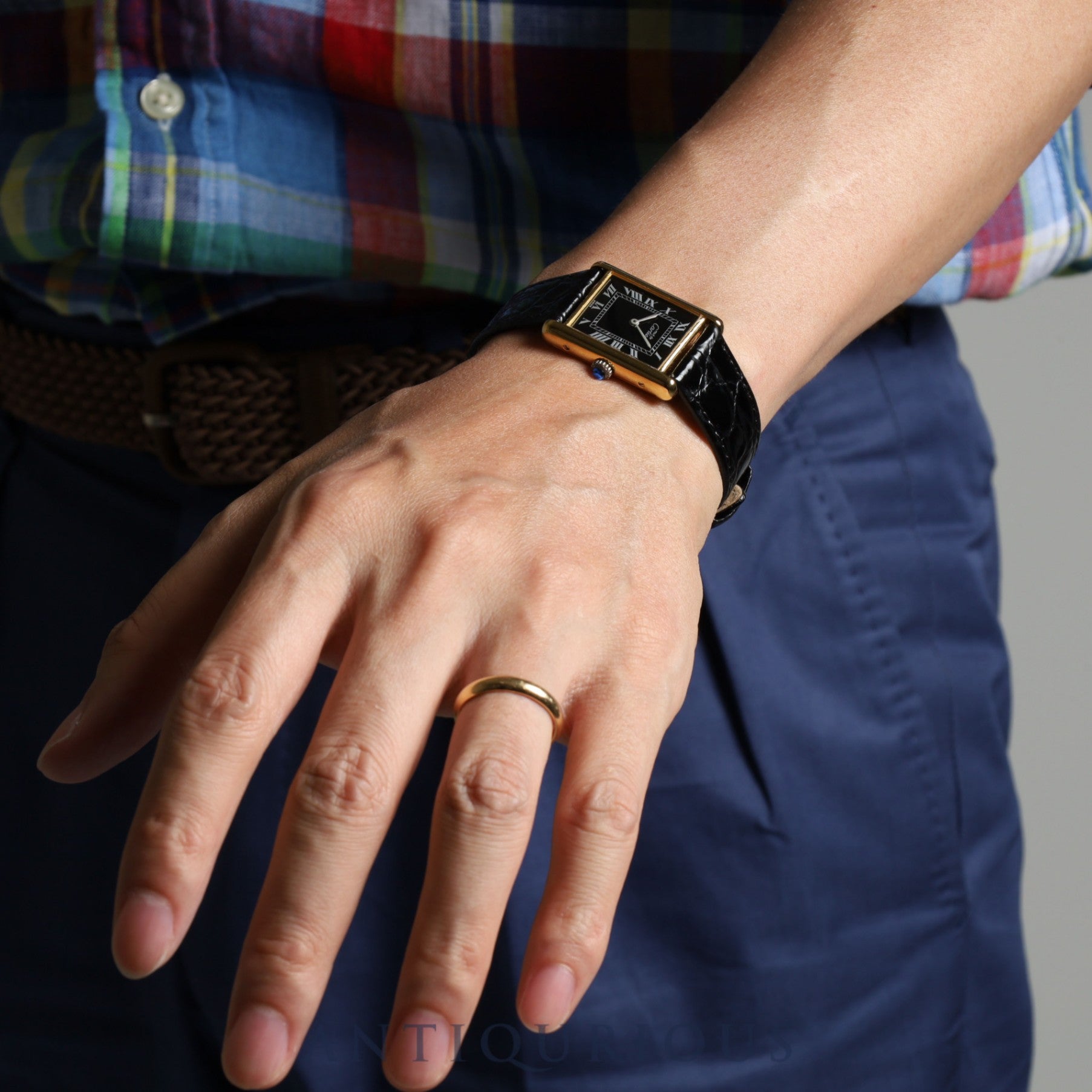 Cartier Must Tank LM Manual Winding Cal.78-1 925 Leather Black Roman Dial Overhauled Newly Finished