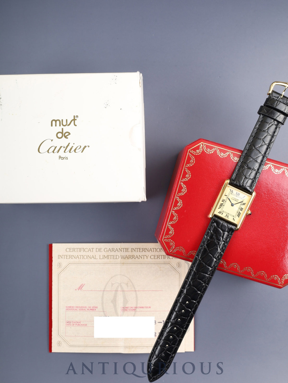Cartier Must Tank LM W1002753 / 590005 Quartz Cal.069 SV925 Leather Genuine Pin Buckle (GP) Ivory Roman Dial (SWISS MADE) Box Warranty (undated) Overhauled
