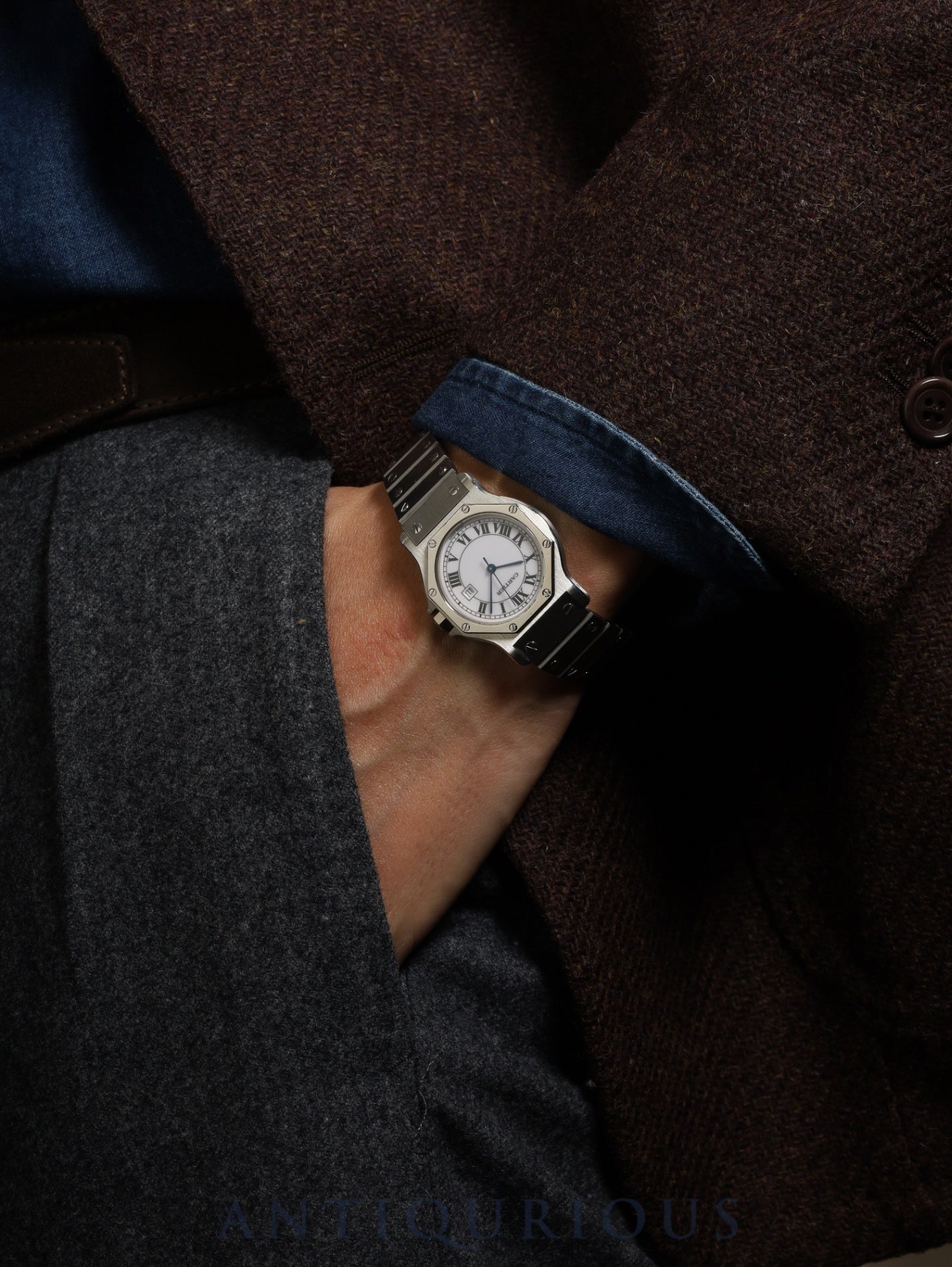 カルティエ サントス オクタゴン LM 2965 自動巻き SS SS ホワイトローマン文字盤 カルティエブティックにてコンプリートサービス済み