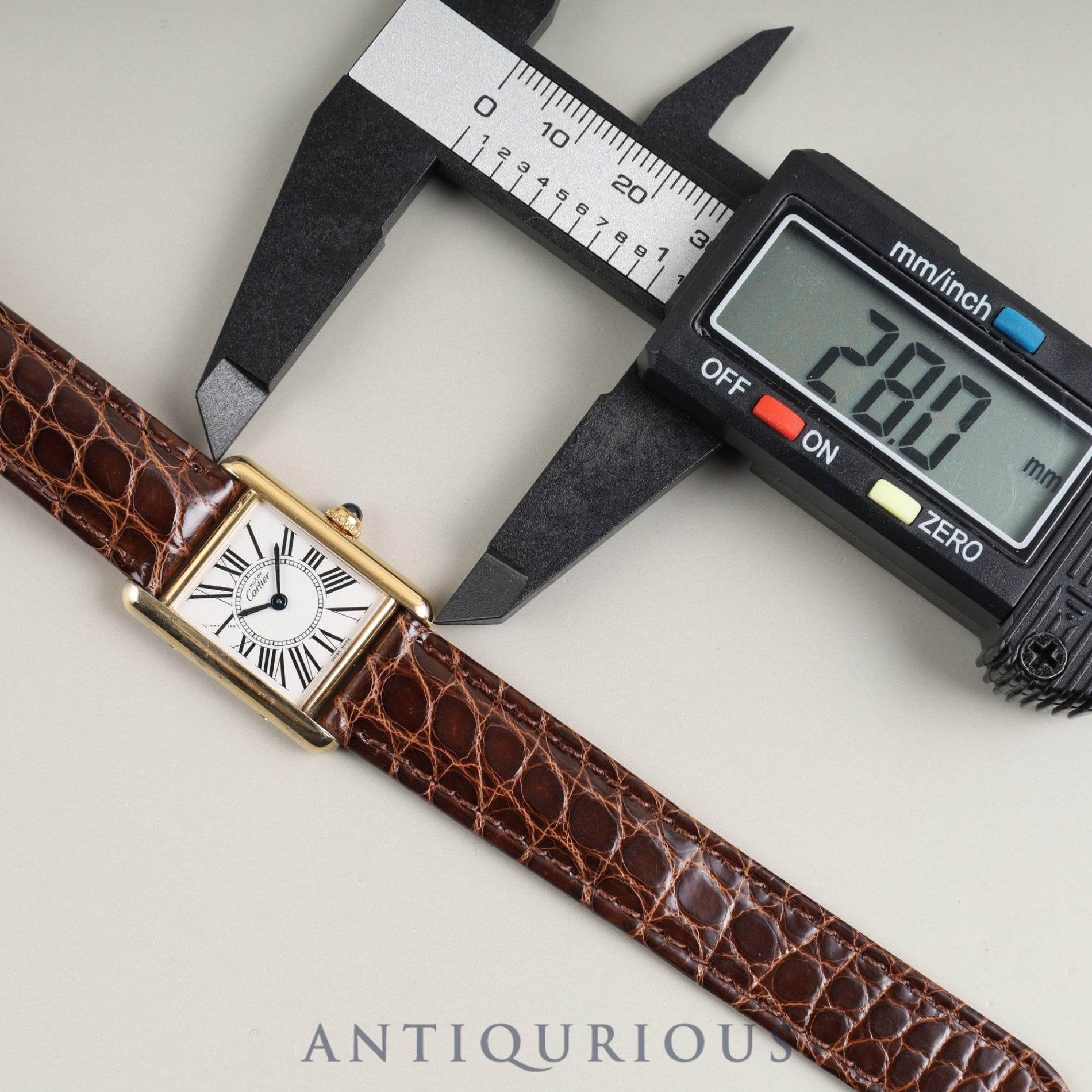 Cartier Must Tank SM W1005554 / 1613 Quartz Caliber - SV925 Leather Strap with Genuine D-Clasp (GP) Opalescent Dial Circa 1996-1998 Completely serviced at a Cartier boutique