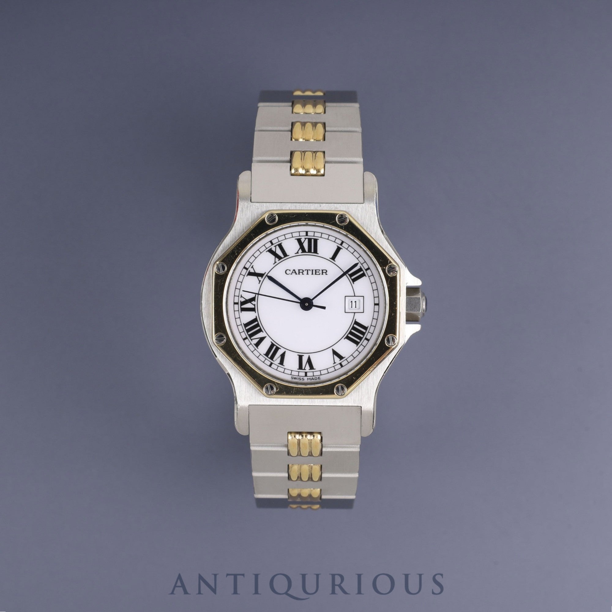 Cartier Santos Octagon LM 2966 Automatic, Stainless Steel/Yellow Gold, White Roman Dial, Booklet, Completely Serviced at a Cartier Boutique