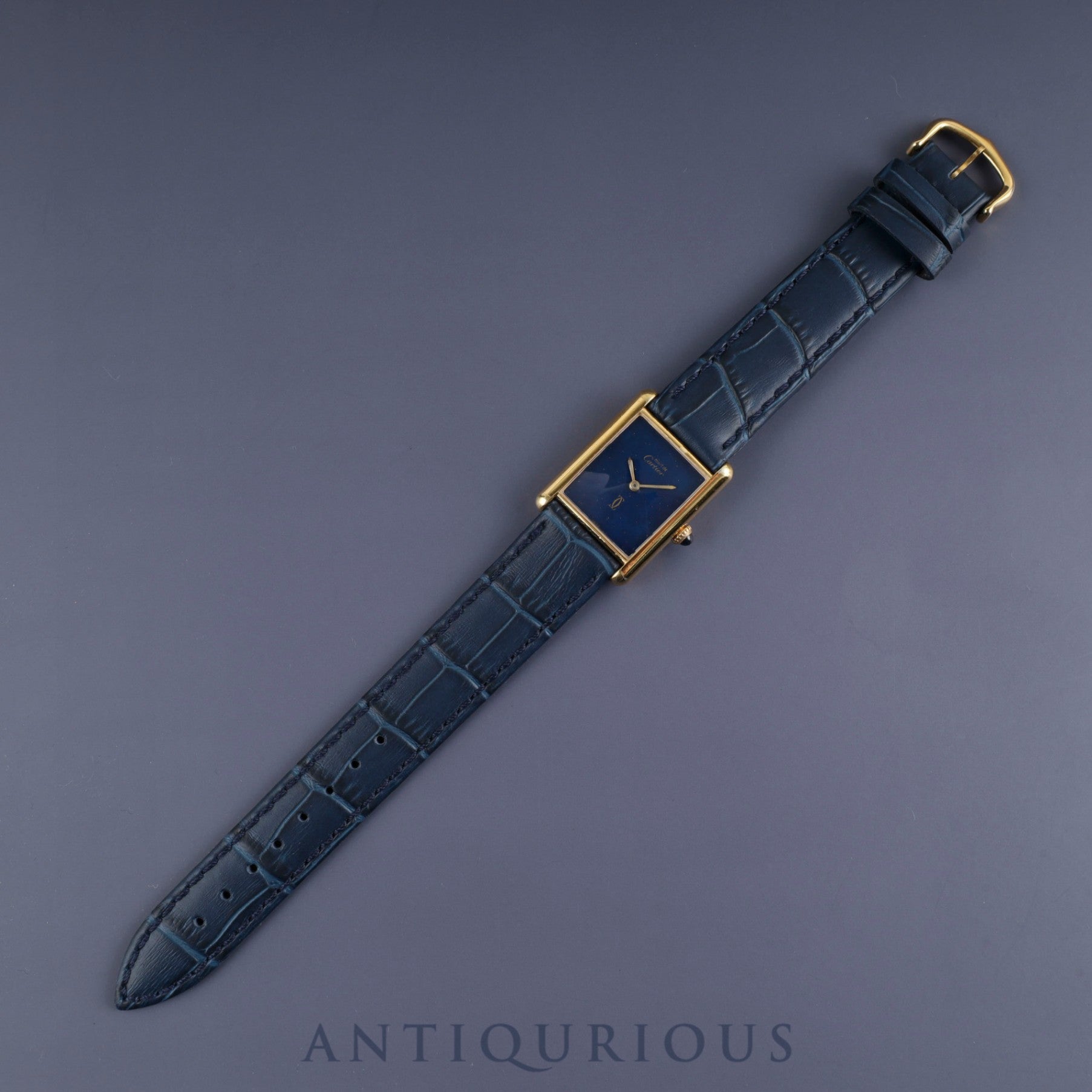 カルティエ マストタンク LM 手巻き Cal.78-1 SV925 革 純正尾錠(GP) ラピスラズリ文字盤 1976年頃~1981年頃 オーバーホール済み