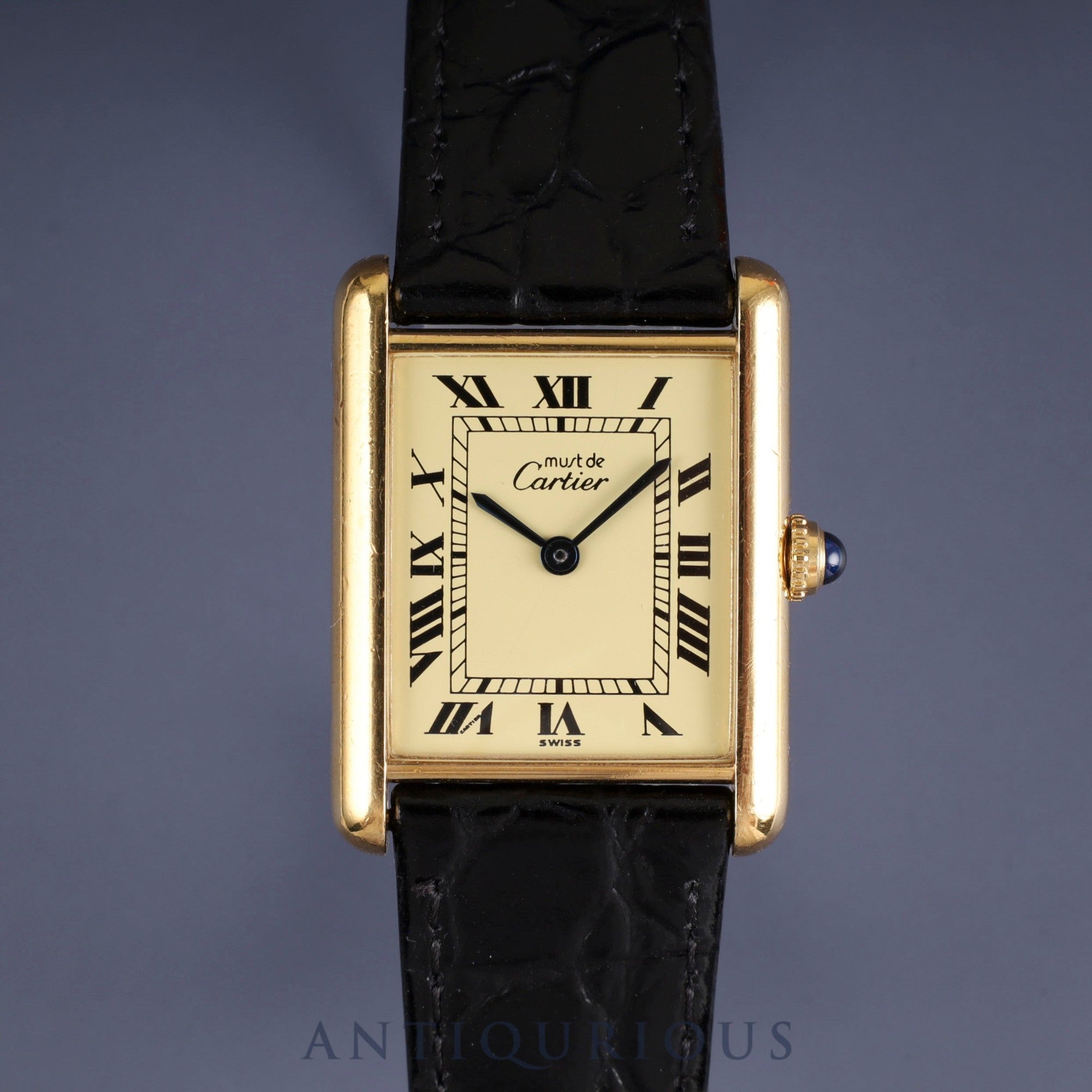 カルティエ マストタンク LM 590005 クォーツ Cal.90 SV925 革 純正尾錠(GP) アイボリーローマン文字盤 1982年頃~1995年頃 オーバーホール済み