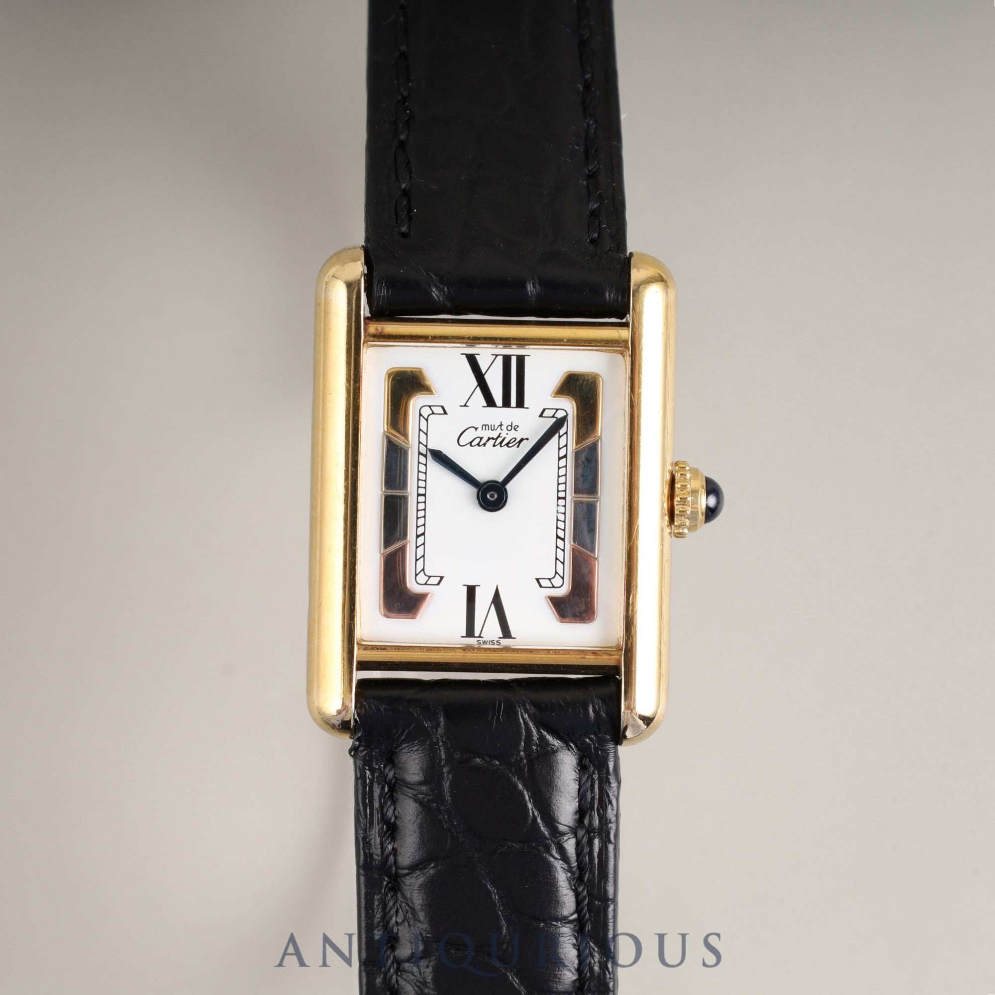 Cartier Must Tank SM 5057001 Quartz Cal. 057 SV925 Leather Strap with Genuine GP Buckle, Trinity Dial, Box, Dust Bag, Booklet, Warranty Card (1995) Overhauled