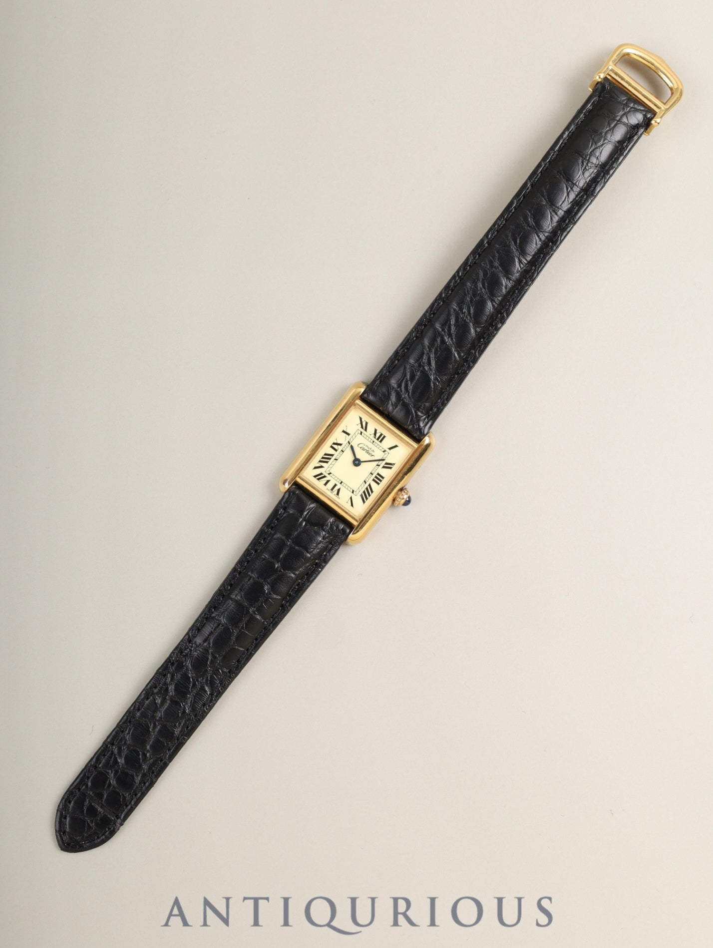 カルティエ マストタンク MM 2415 クォーツ Cal.057 SV925 革 純正Dバックル (GP)アイボリーローマン文字盤(SWISS MADE表記)箱 冊子 保証書(2003年)オーバーホール済み