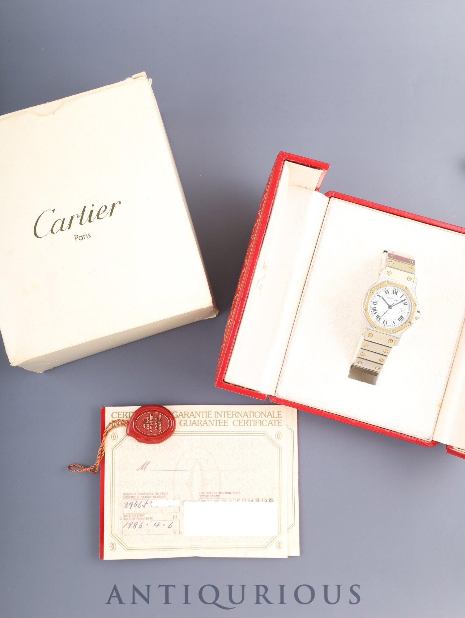 カルティエ サントス オクタゴン LM 2966 自動巻き Cal.ETA2671 SS/YG SS/YG ホワイトローマン文字盤(SWISS表記) 箱 冊子 保証書(1986年)タグ オーバーホール済み