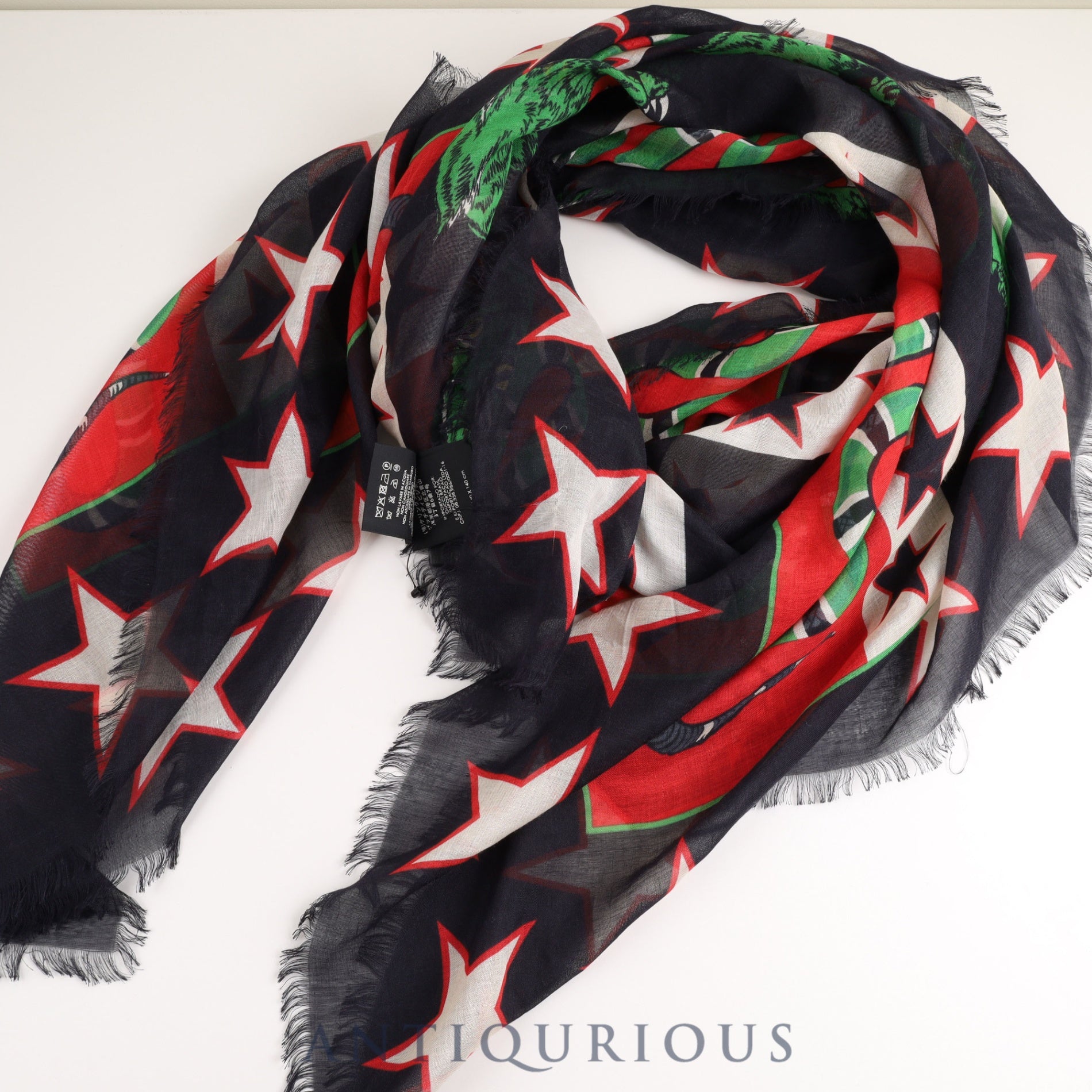 Gucci scarf tiger snake star rayon barcode tag