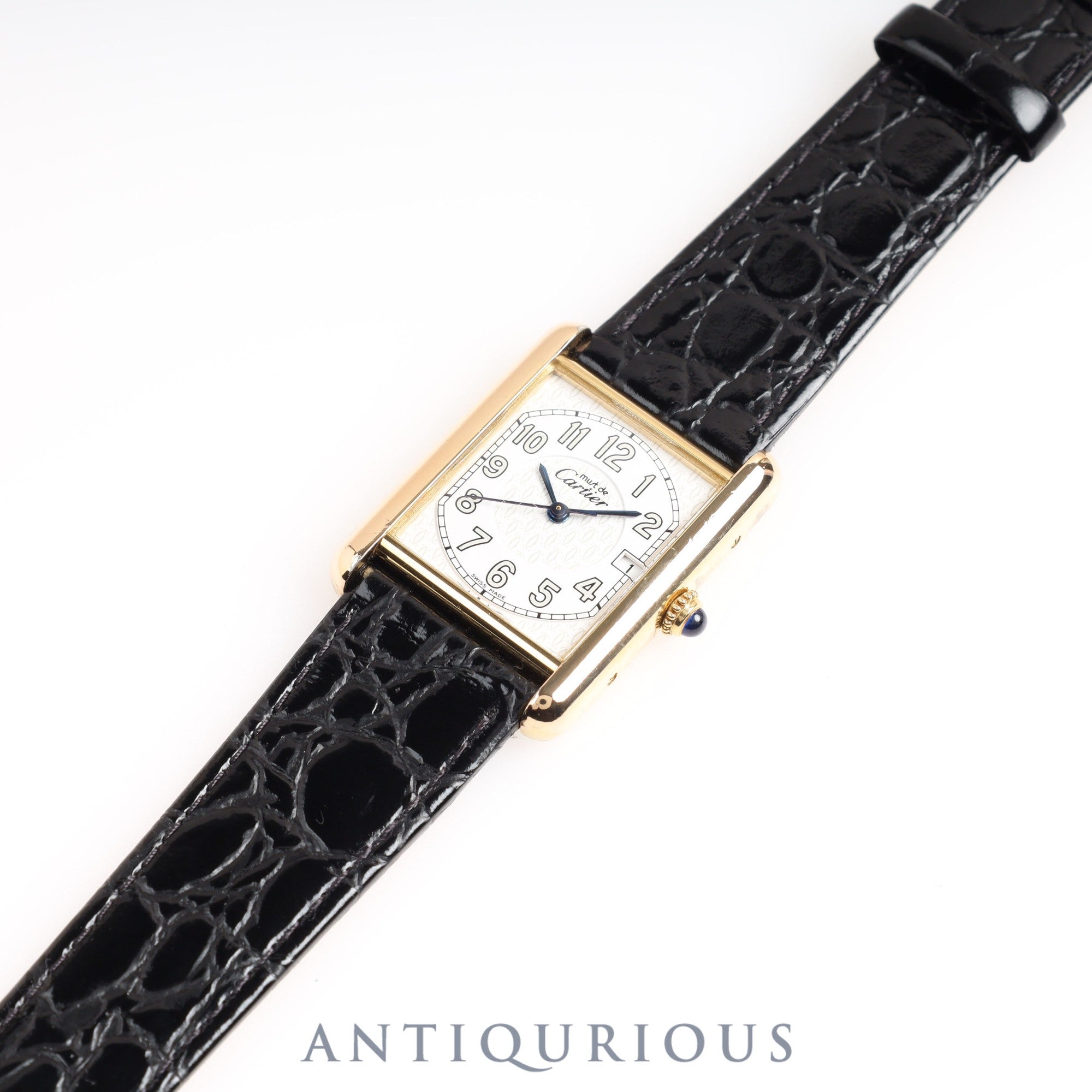 Cartier Must Tank GM (XL) Date W1013954 / 2413 Quartz Cal.87 Telephone Dial SV925 Leather Genuine Buckle (GP)