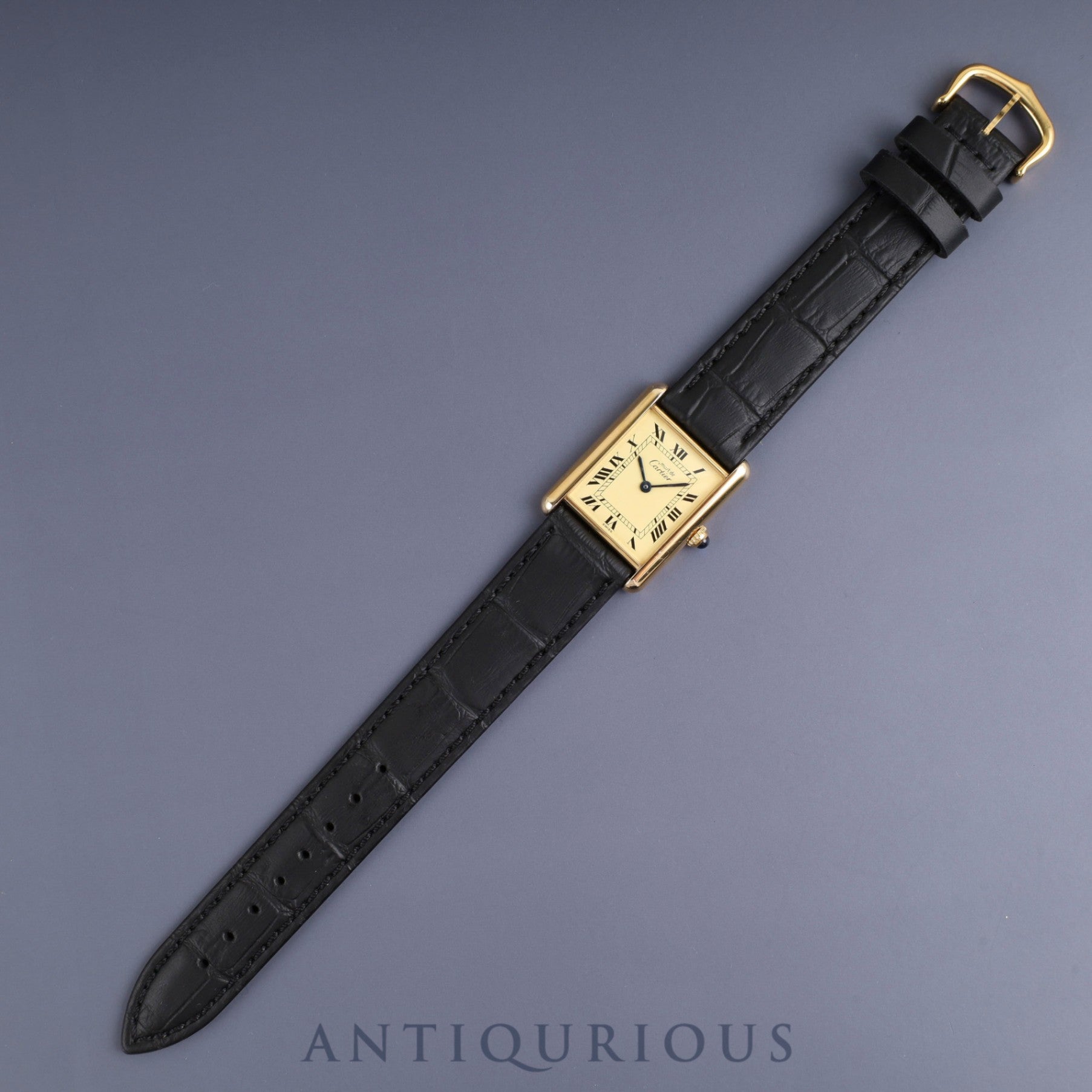 Cartier Must Tank LM W1002753 / 1615 Quartz Caliber 90 SV925 Leather Strap with Genuine GP Buckle, Ivory Roman Dial, Overhauled