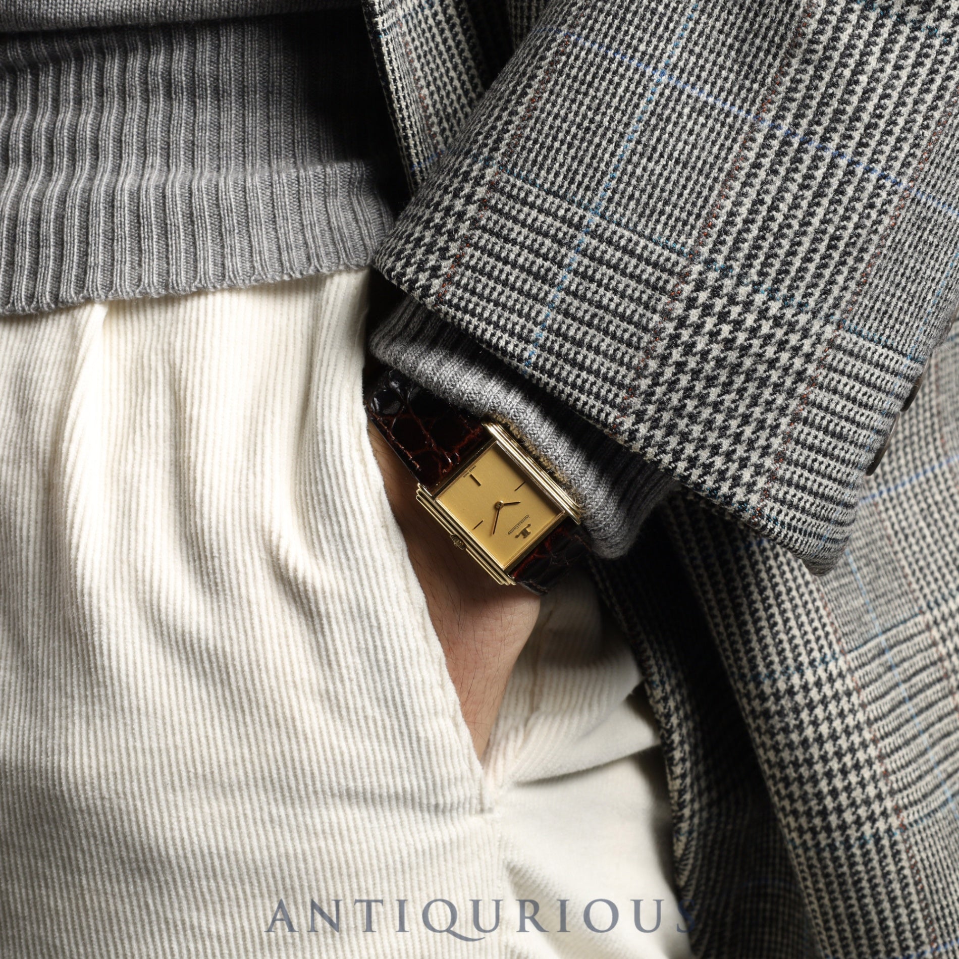 Jaeger-LeCoultre Rectangular 6149.21 Manual winding 750YG Leather Aftermarket buckle (GP) Gold dial Overhauled