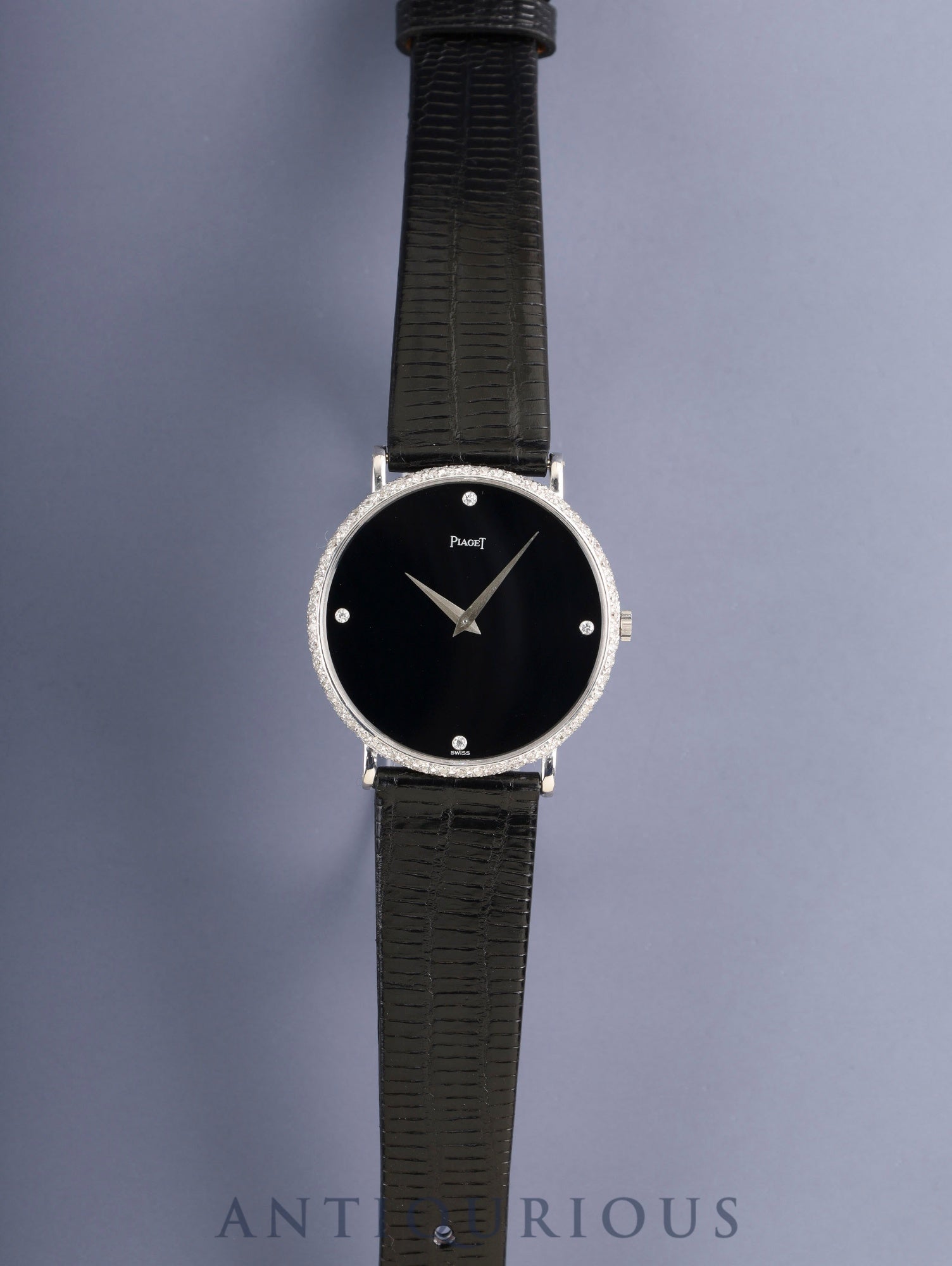 Piaget Round 9037 Manual Winding Cal.9P2 750WG Leather Original Pin Buckle (750WG) Black / Diamond Dial Box Original Leather Strap Overhauled