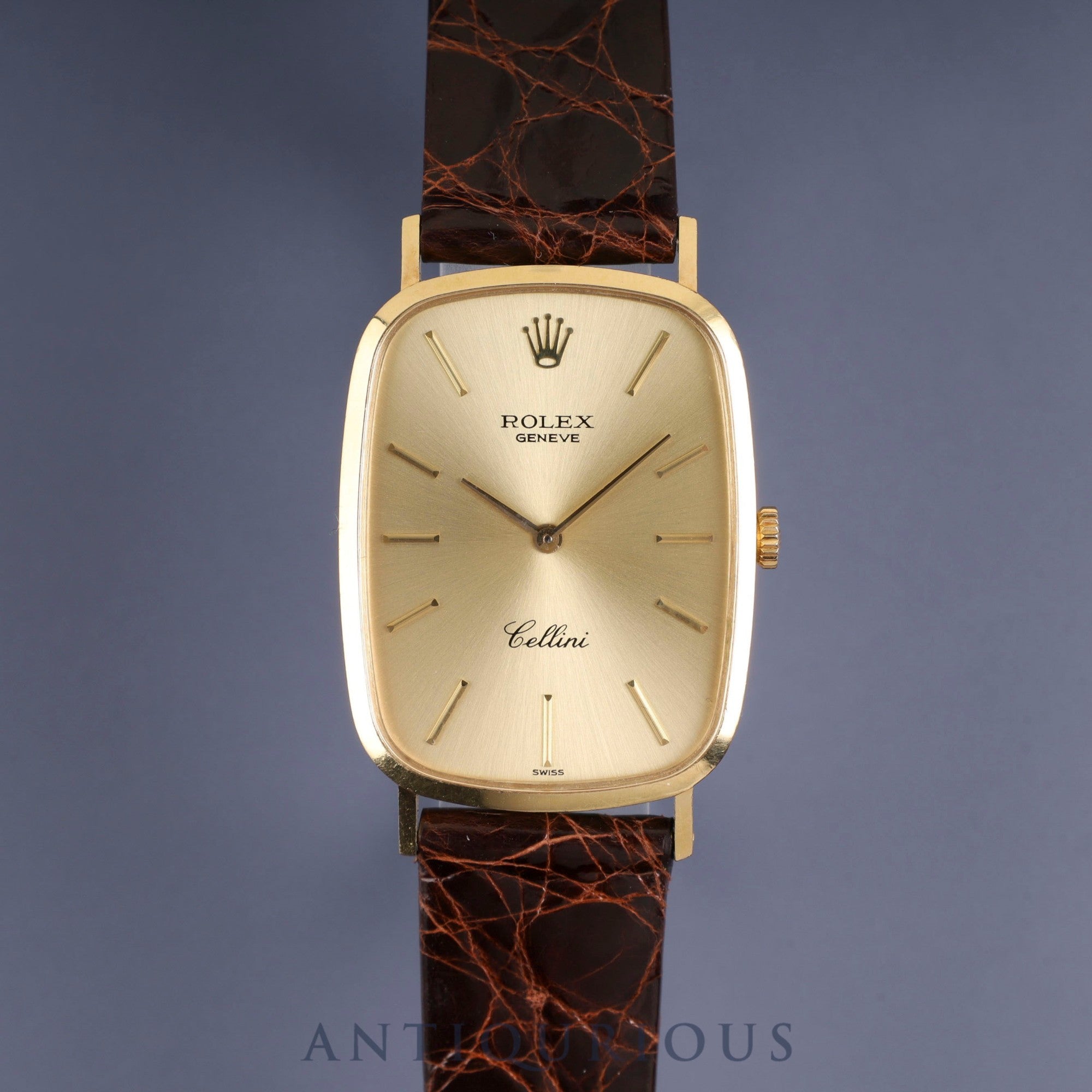 Rolex Cellini 4113 Manual Winding Caliber 1600 750 Leather Strap with Genuine Buckle (GP) Champagne Dial No. 42 (1974) Overhauled