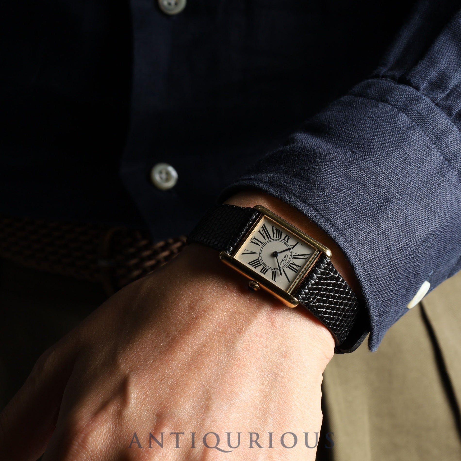 Cartier Must Tank LM W1005654 / 590005 Quartz Cal.690 SV925 Leather Genuine Buckle (GP) Opalan Dial Overhauled