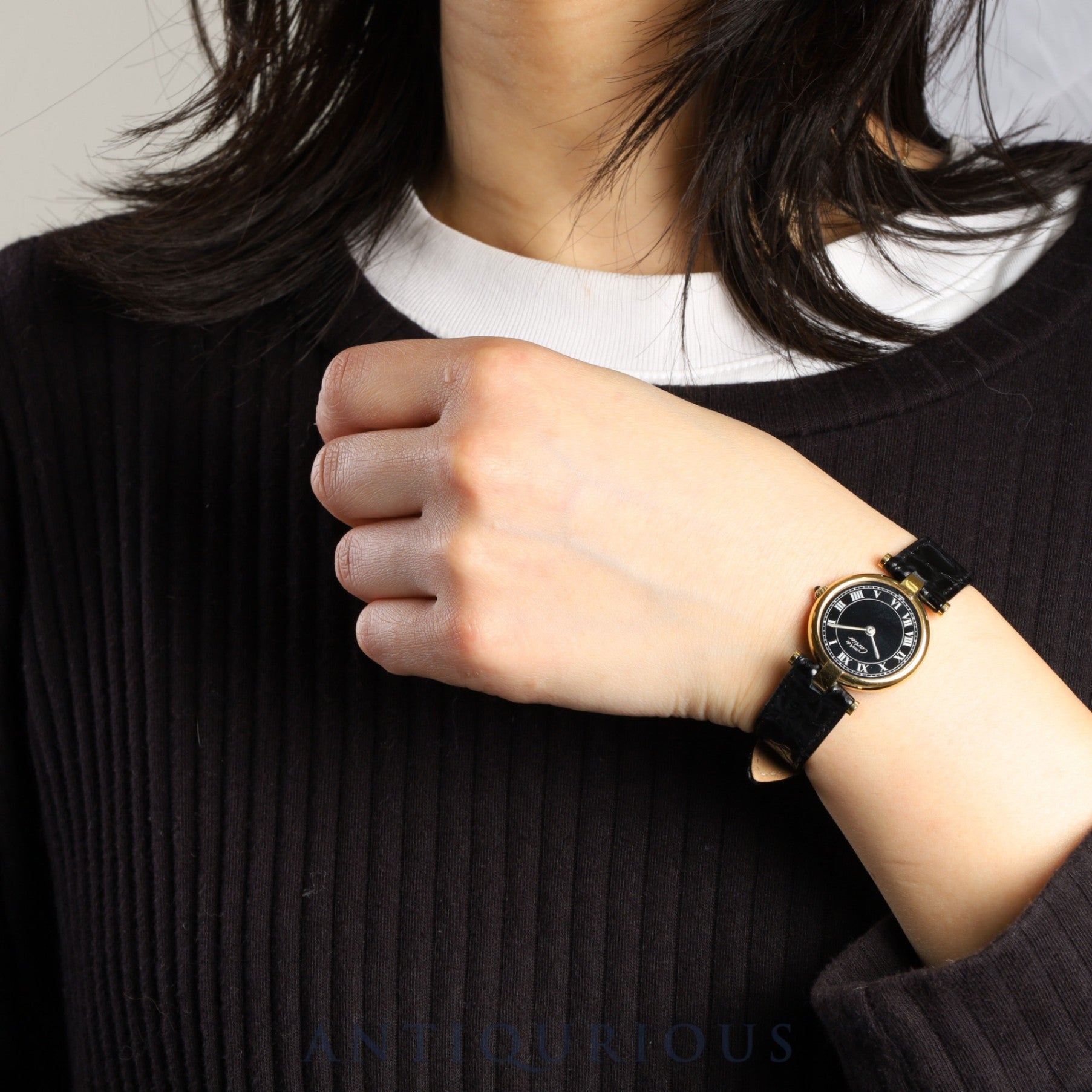Cartier Must Vendome VLC SM 84978913 Quartz Cal.81 SV925 Leather Genuine Buckle (GP) Black Roman Dial Warranty (1983) Overhauled