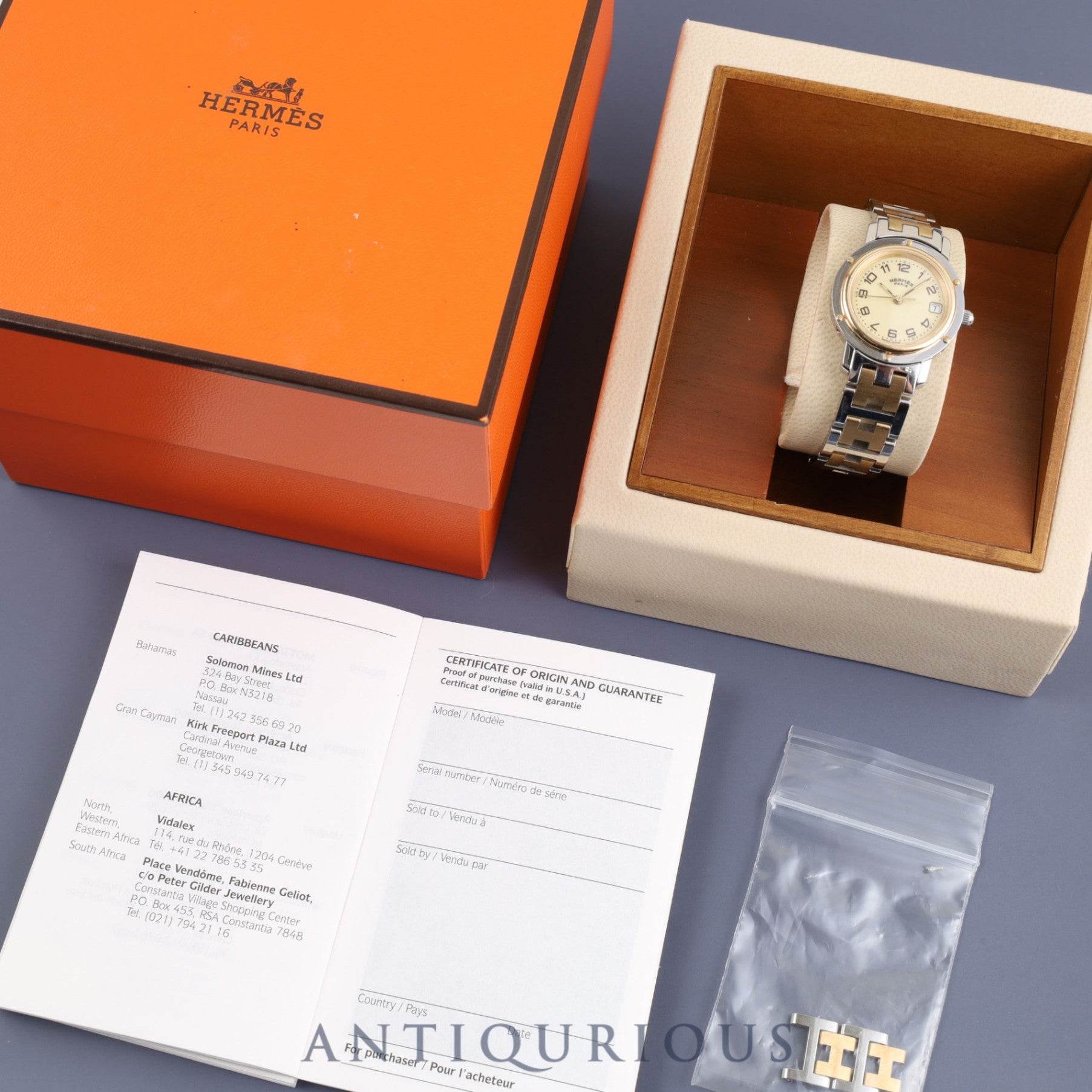 エルメス クリッパー CL4.220 クォーツ SS / YG シャンパンアラビア文字盤 箱 保証書(無記名)コマ2 オーバーホール済み