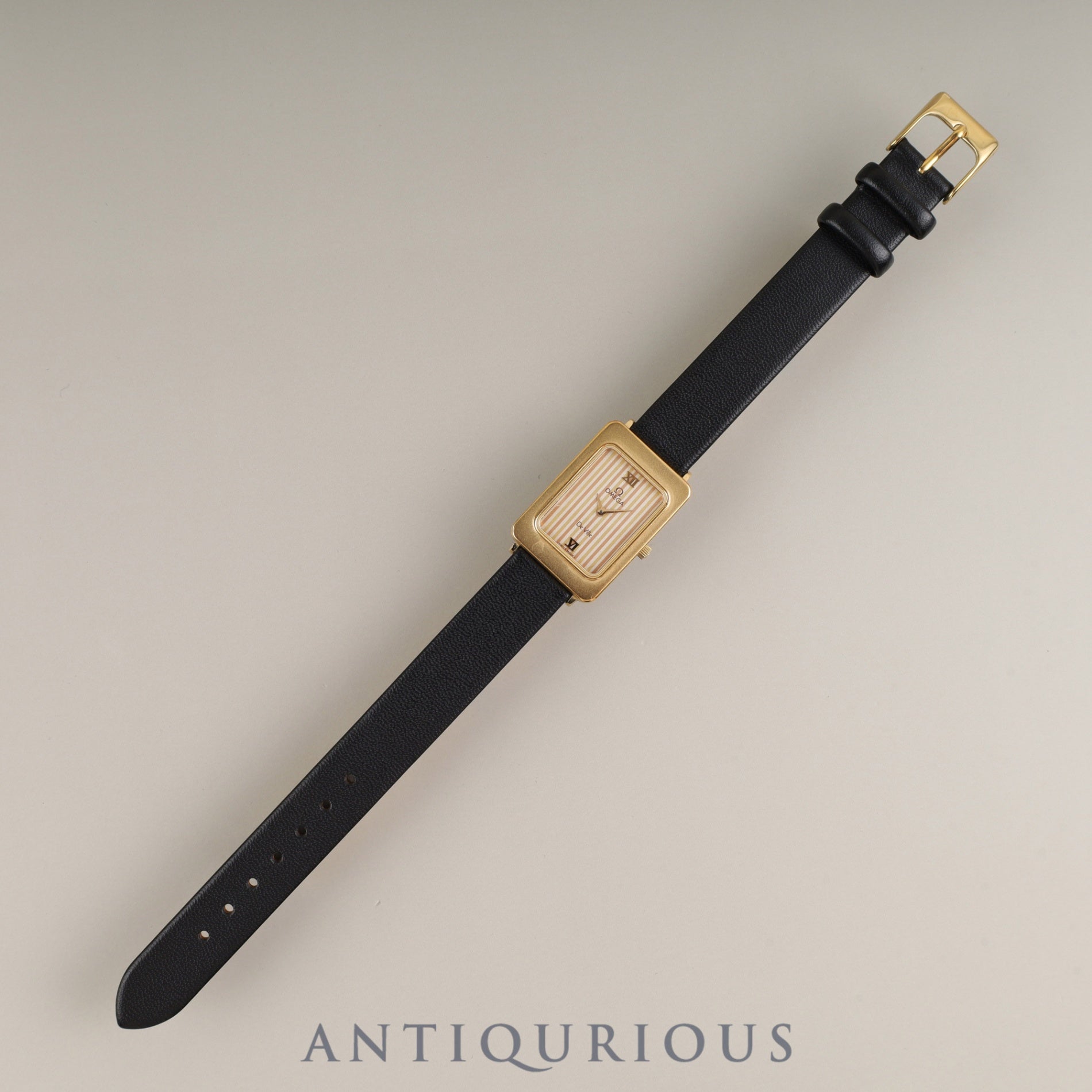 Omega De Ville 595.0084 Quartz Cal.976.001 GP Leather Third-party buckle Gold stripe dial Box Warranty Overhauled
