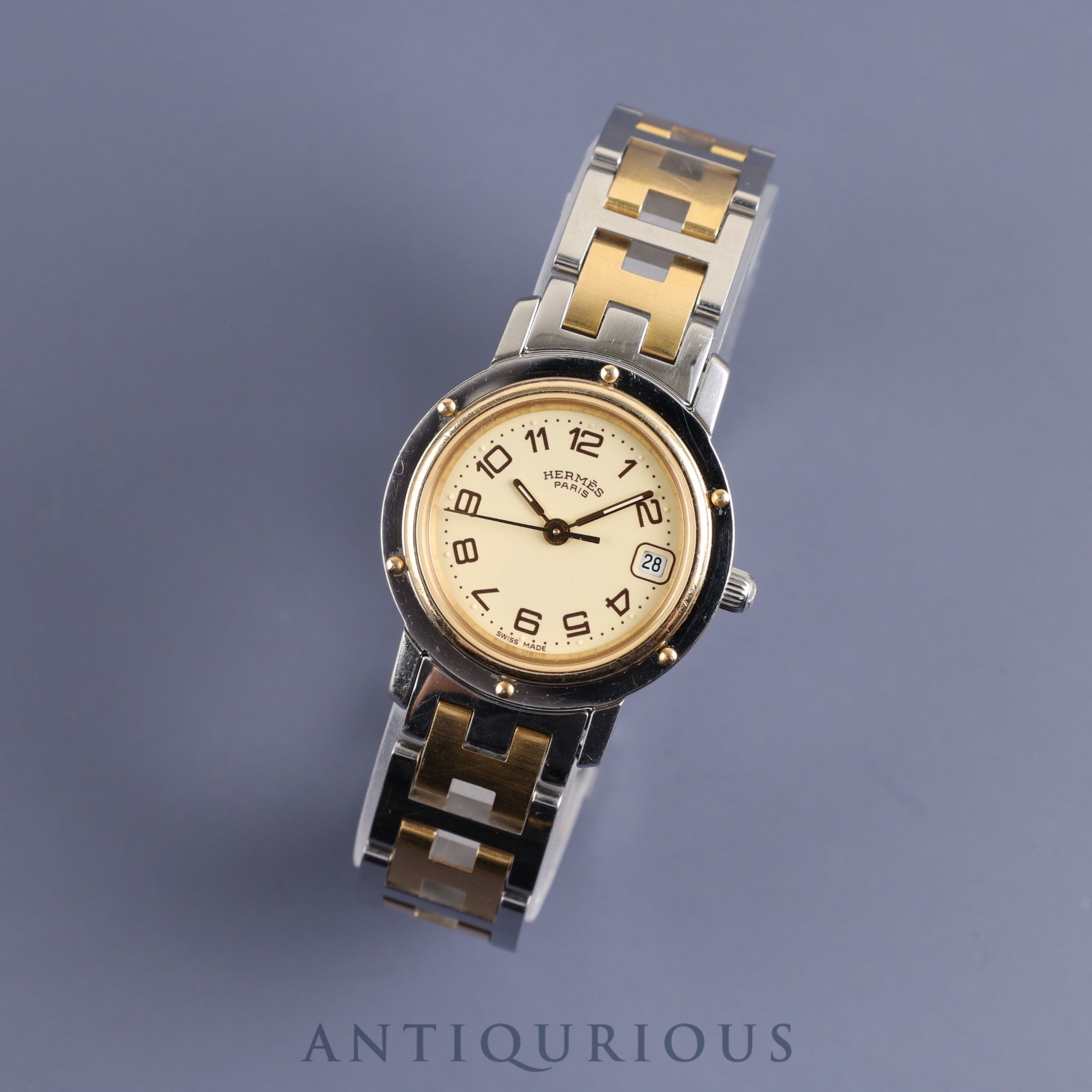 エルメス クリッパー CL4.220 クォーツ SS/GP アイボリー文字盤 24.0mm 保証書(無記名)オーバーホール済み