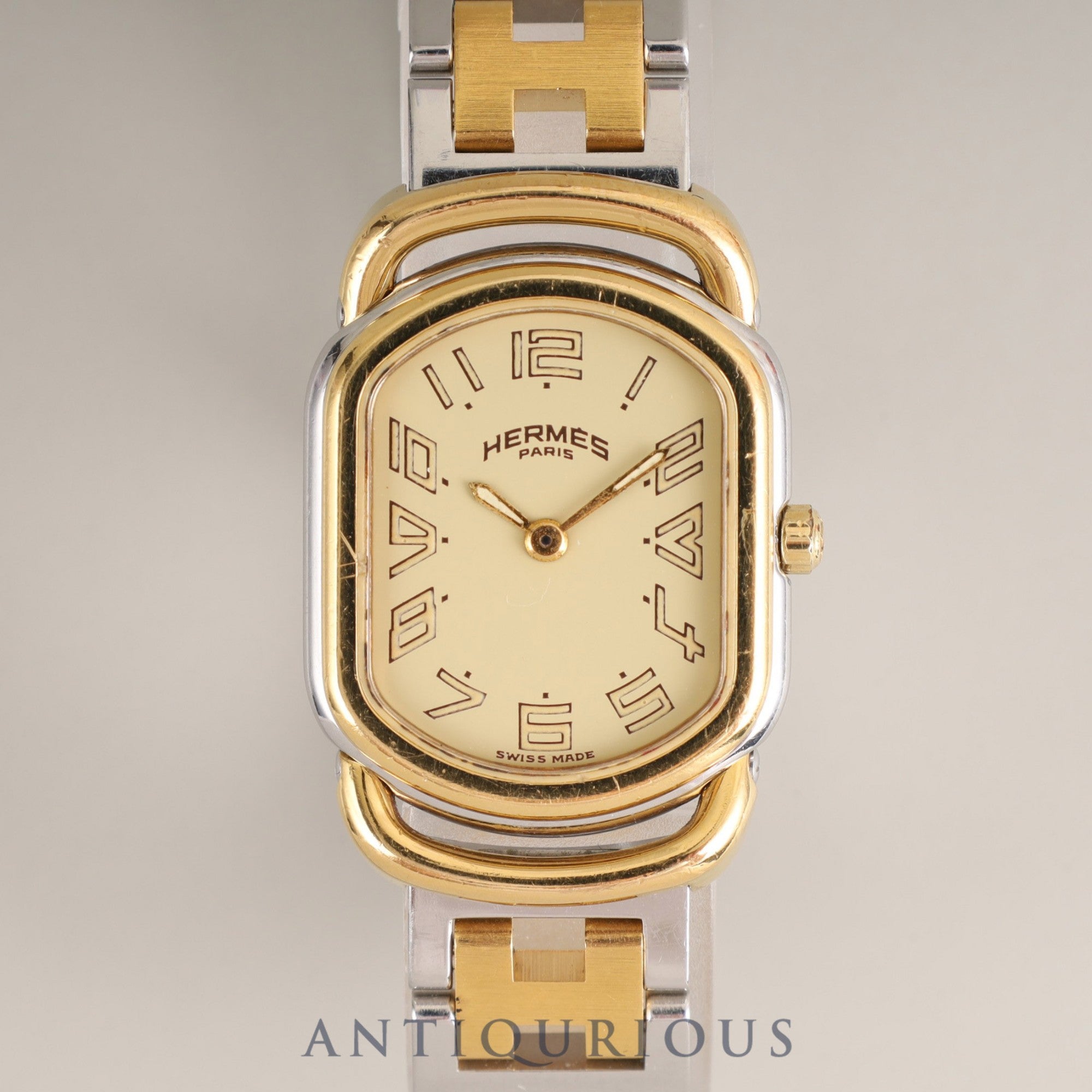 Hermes Rally 77.03 Quartz Cal.976.001 SS/GP SS/GP Ivory Dial Box Booklet Overhauled