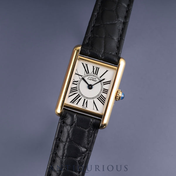 Cartier Must Tank SM W1005554 / 5057001 Quartz Cal.057 SV925 Leather Genuine D-buckle (GP) Opalan dial Genuine replacement belt Box Warranty (1992) Overhauled