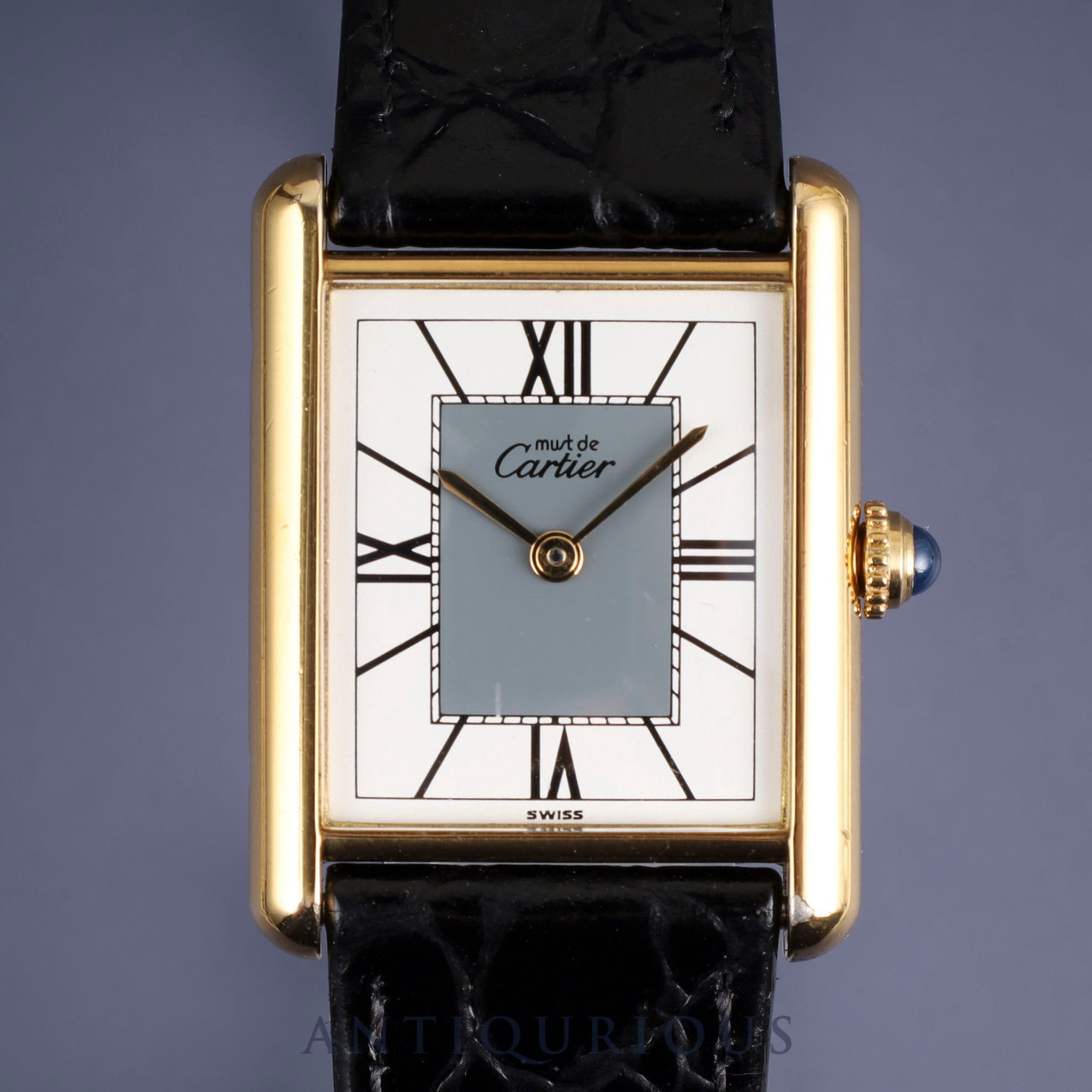 Cartier Must Tank LM 590005 Quartz Cal.90 SV925 Leather Genuine D-buckle (GP) Grey Roman dial Overhauled
