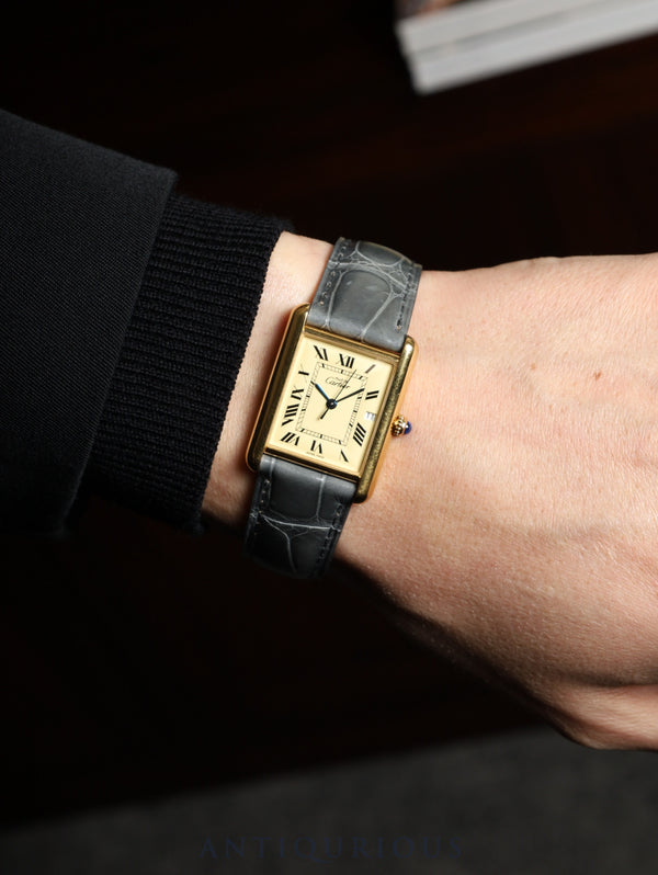 カルティエ マストタンク GM(XL) W1017454 / 2413 クォーツ Cal.687 SV925 純正革ベルト 純正Dバックル(GP)アイボリーローマン文字盤 箱 冊子 保証書 (2004年) オーバーホール済み