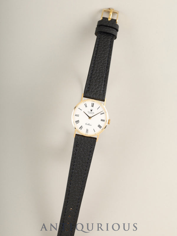 ロレックス チェリーニ 3810 手巻き Cal.1600 750YG 革 純正ピンバックル(GP)ホワイトローマン 26番(1968年)純正レザーベルト付き オーバーホール済み