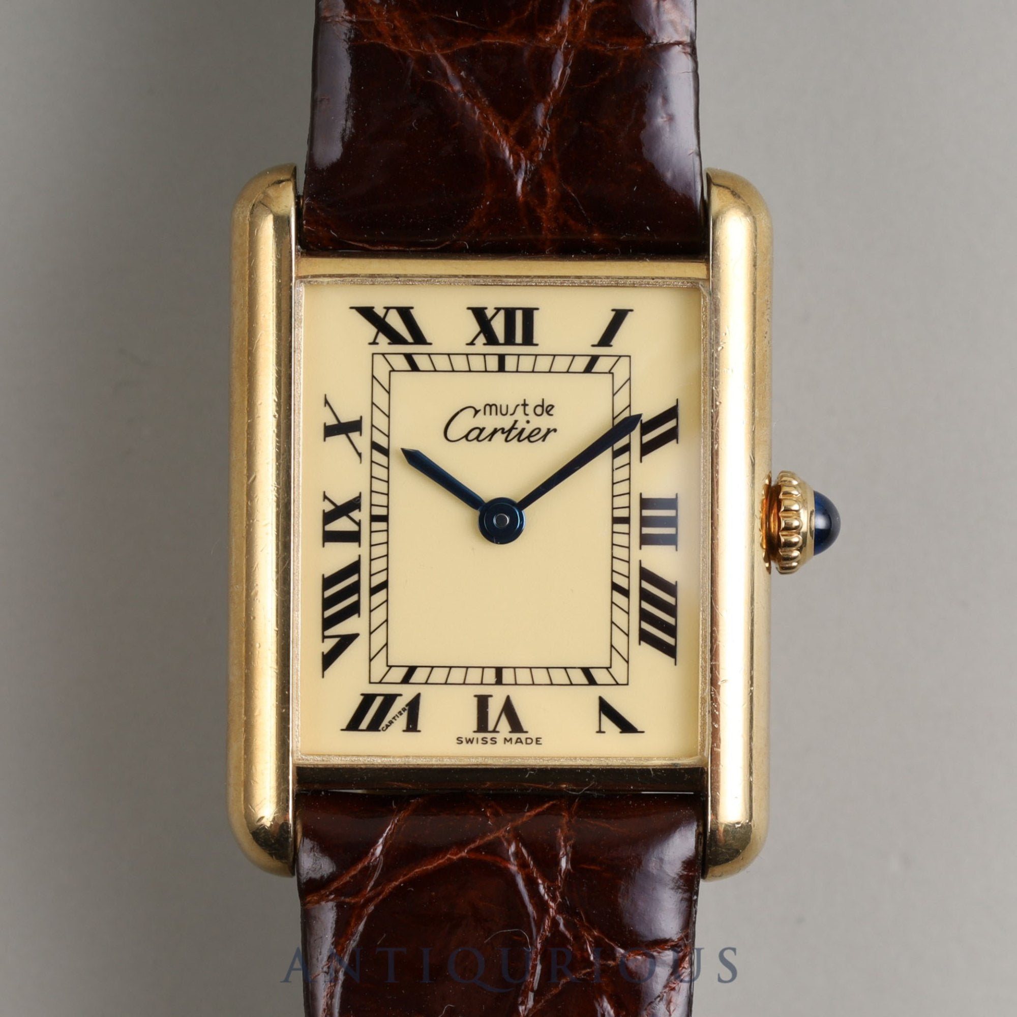 Cartier Must Tank LM Manual Winding SV925 Leather Genuine Buckle (GP) Ivory Roman Dial