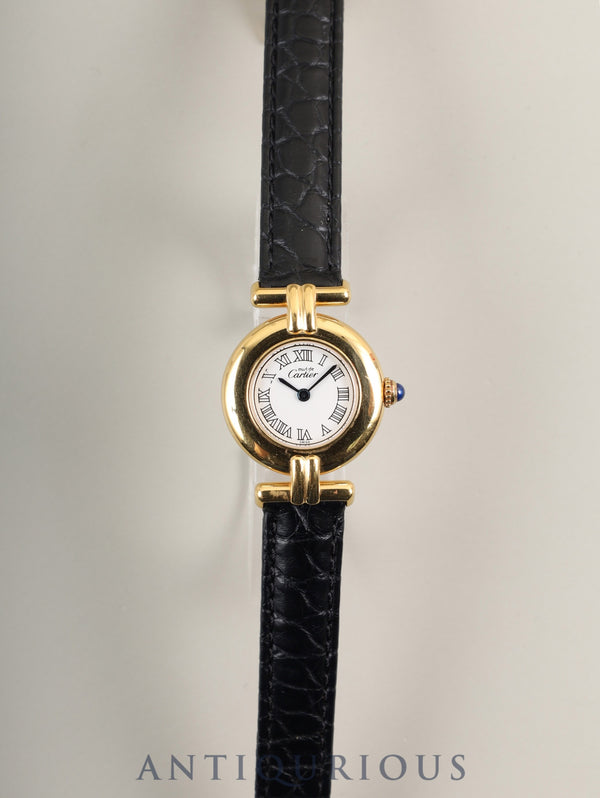 カルティエ マストコリゼ W1011554 / 2414 クォーツ Cal.157 SV925 革 純正Dバックル(GP)ホワイトローマン文字盤 オーバーホール済み