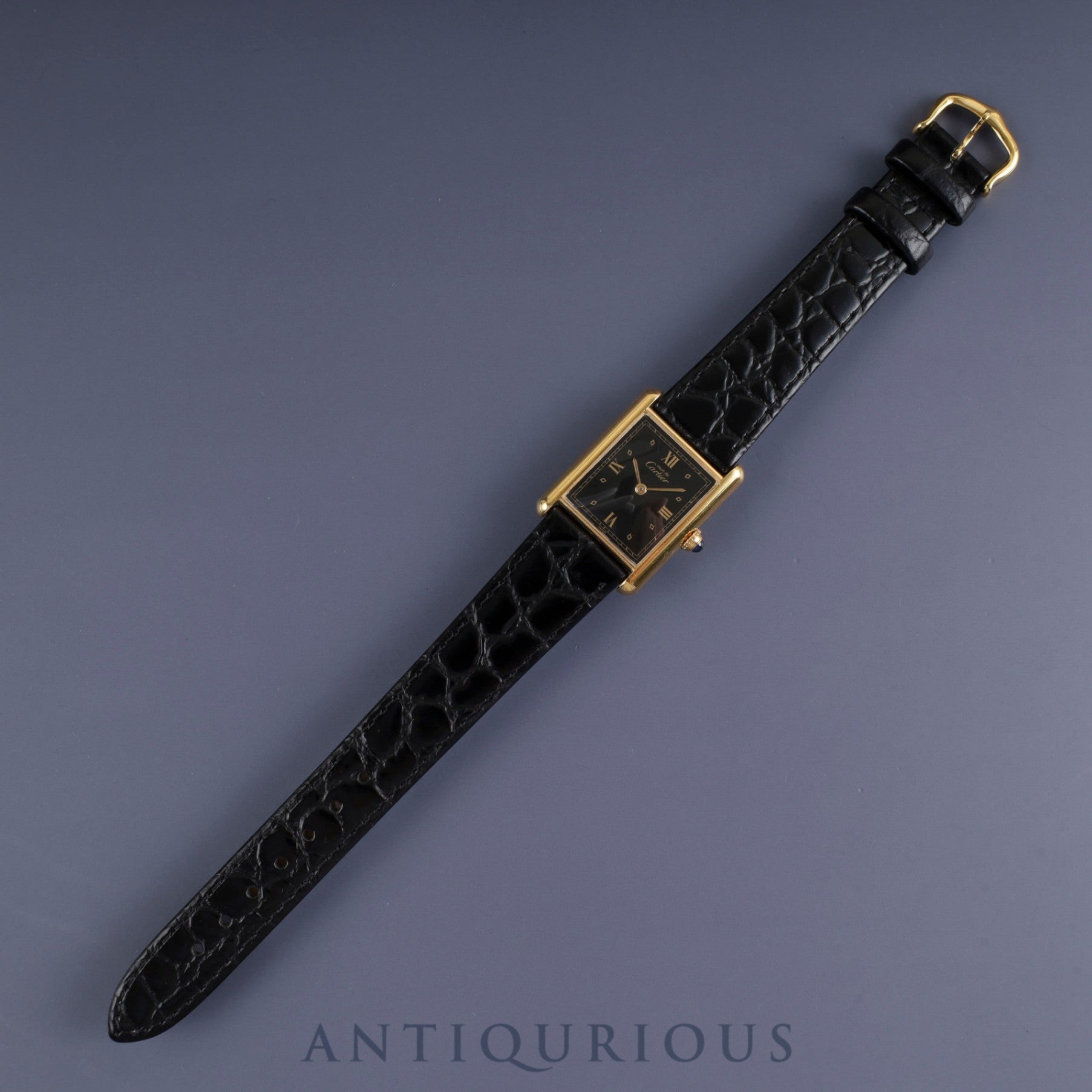 カルティエ マストタンク LM 590005 クォーツ Cal.90 SV925 革 純正尾錠(GP) ブラック飛びローマン文字盤 オーバーホール済み 新品仕上げ済み