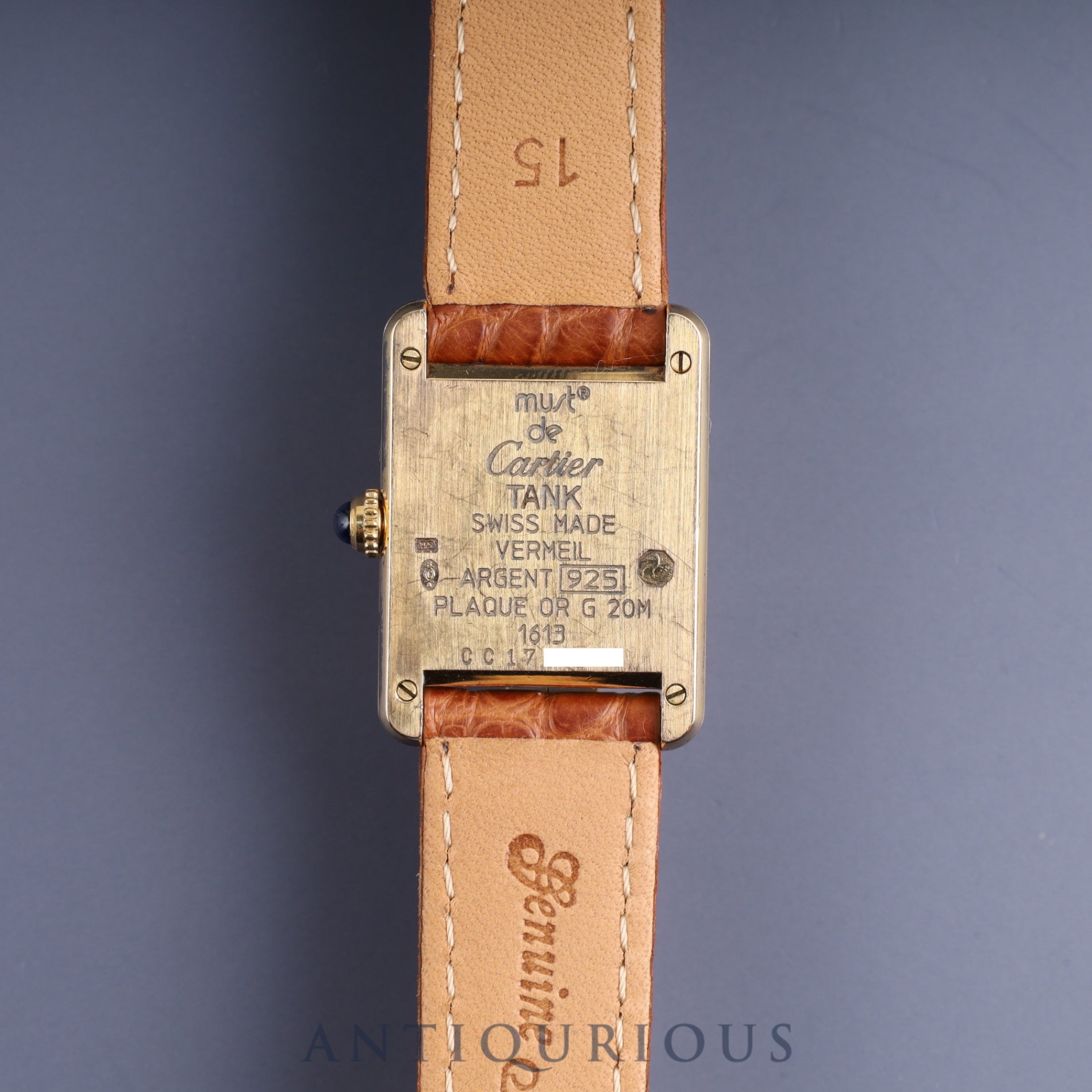Cartier Must Tank SM W1008354 / 1613 Quartz Cal.057 SV925 Leather Genuine D Buckle (GP) Flying Arabic CC Dial Overhauled