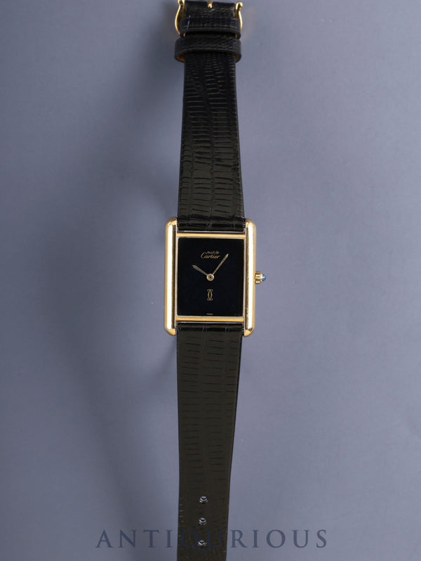 カルティエ マストタンク LM 6 81006 クォーツ Cal.81 SV925 革 純正ピンバックル(GP)オニキス文字盤(SWISS表記)オーバーホール済み 再点検済み