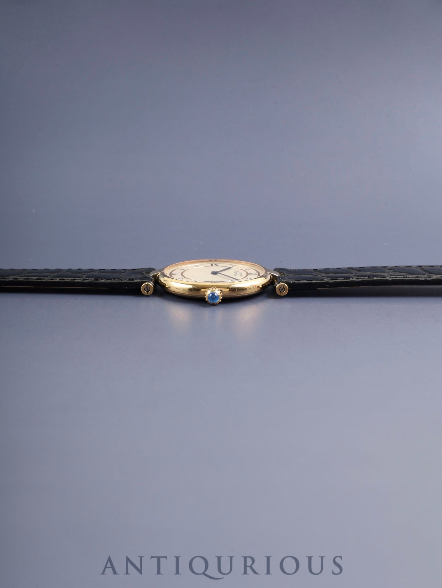 カルティエ マスト ヴァンドーム VLC LM 590003 クォーツ Cal.90 SV925 革 純正尾錠(GP)アイボリー4点ローマン文字盤 箱 保証書(1993年)オーバーホール済み