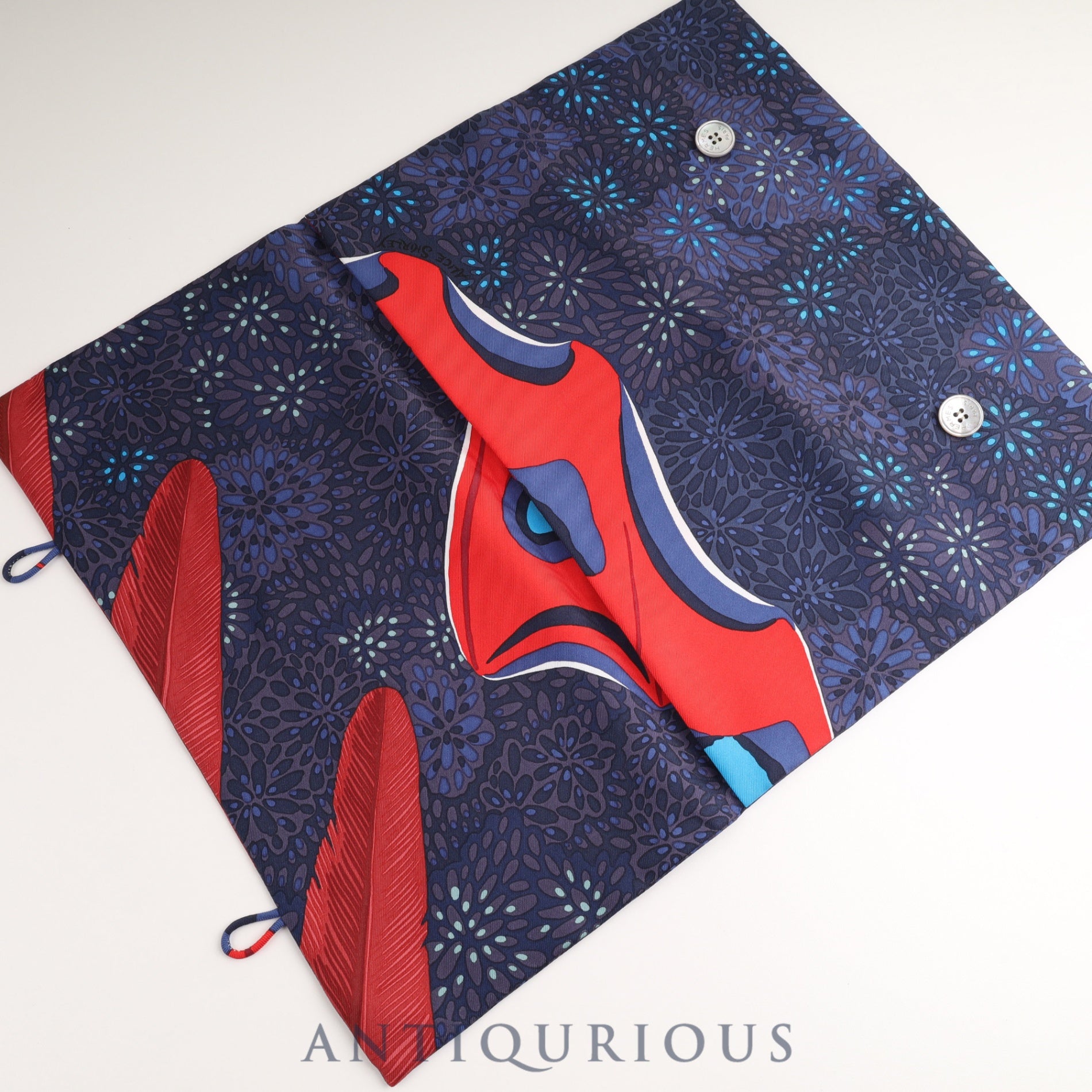 Hermes Petit H Pouch SILK100% Navy x Red