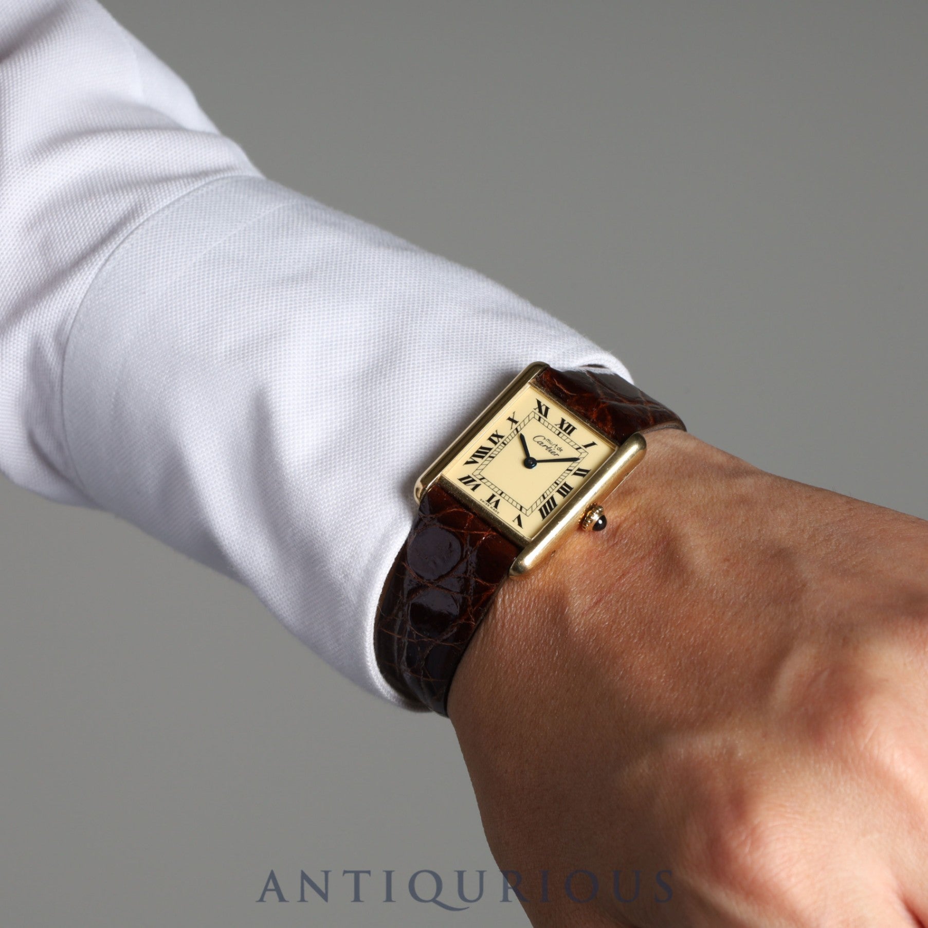 Cartier Must Tank LM Manual Winding SV925 Leather Genuine Buckle (GP) Ivory Roman Dial