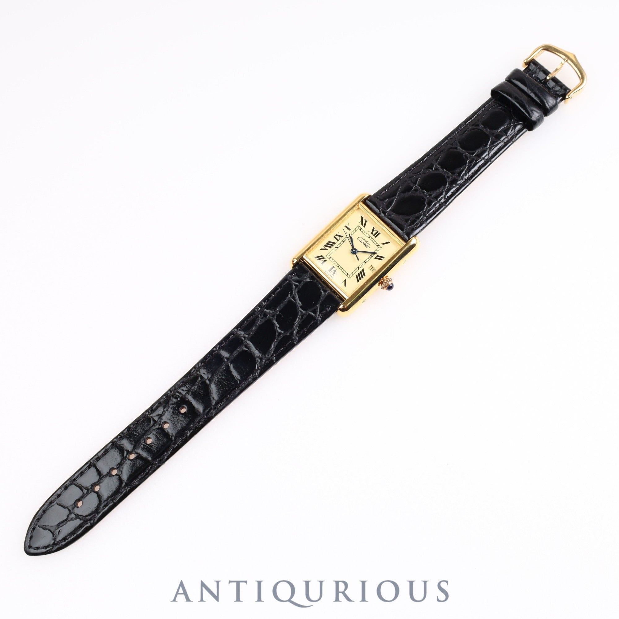 Cartier Must Tank GM (XL) Date QZ W1017454 / 2413 925 Leather Ivory Roman Dial
