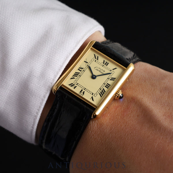 Cartier Must Tank LM W1002753/590005 Quartz Cal.90 SV925 Leather Genuine Buckle (GP) Ivory Roman Dial Overhauled