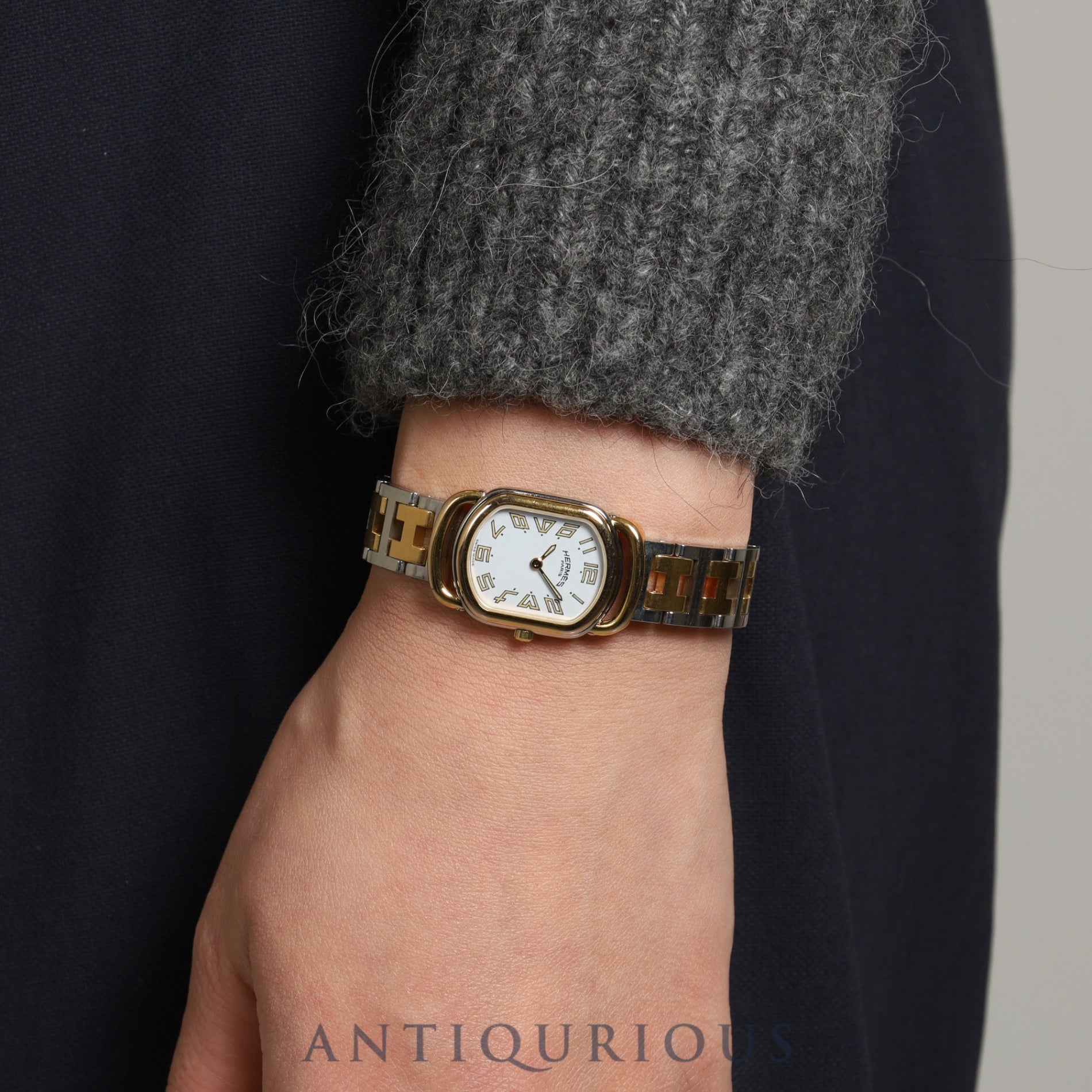 Hermes Rally 770301-4 Quartz Cal.976 001 SS/GP White Dial Warranty (1995) Box Overhauled