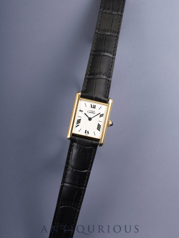 Cartier Must Tank LM W1009554 / 1615 Quartz Caliber 90 SV925 Leather Strap with Genuine D-buckle (GP) White Roman CC Dial (SWISS notation) Booklet Warranty (1997) Overhauled