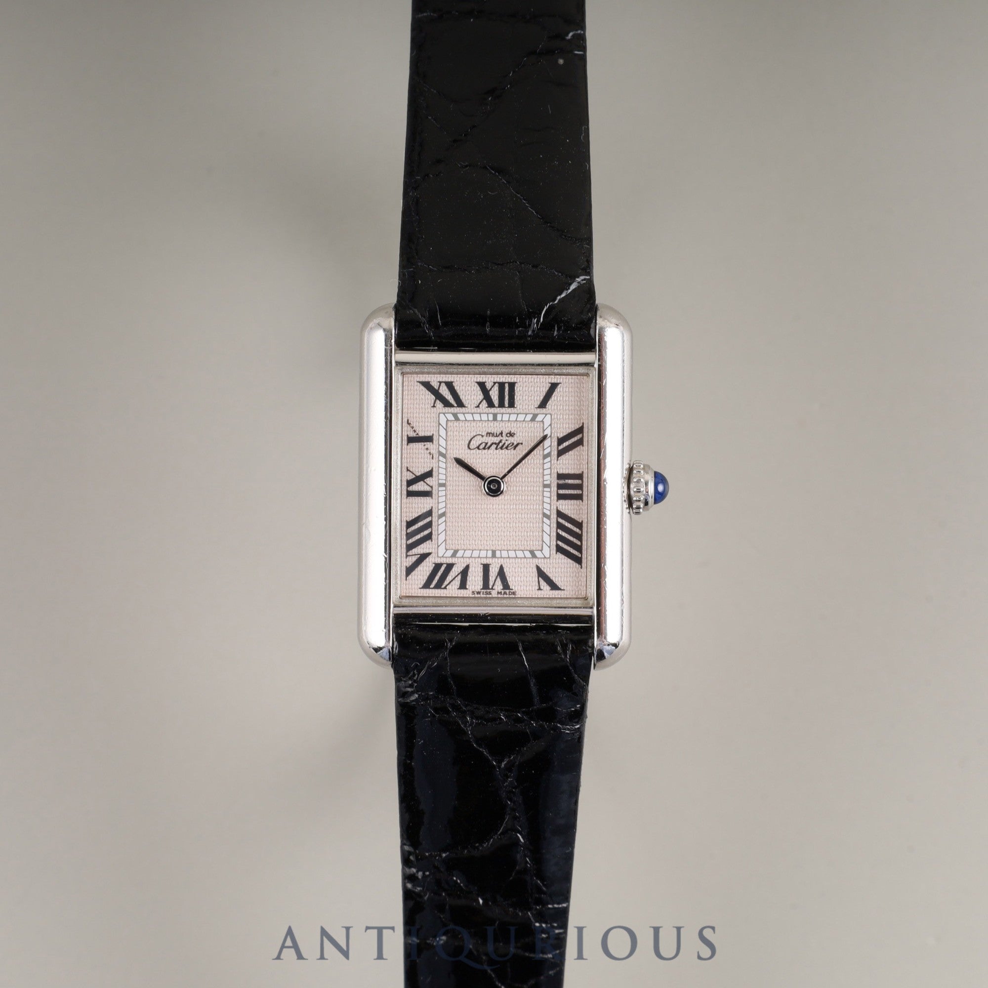 Cartier Must Tank MM 2416 Quartz Caliber 057 SV925 Leather Strap with Genuine Stainless Steel Buckle, Pink Roman Dial, Box, Warranty Card (2000) Booklet, Christmas Limited Edition, Overhauled