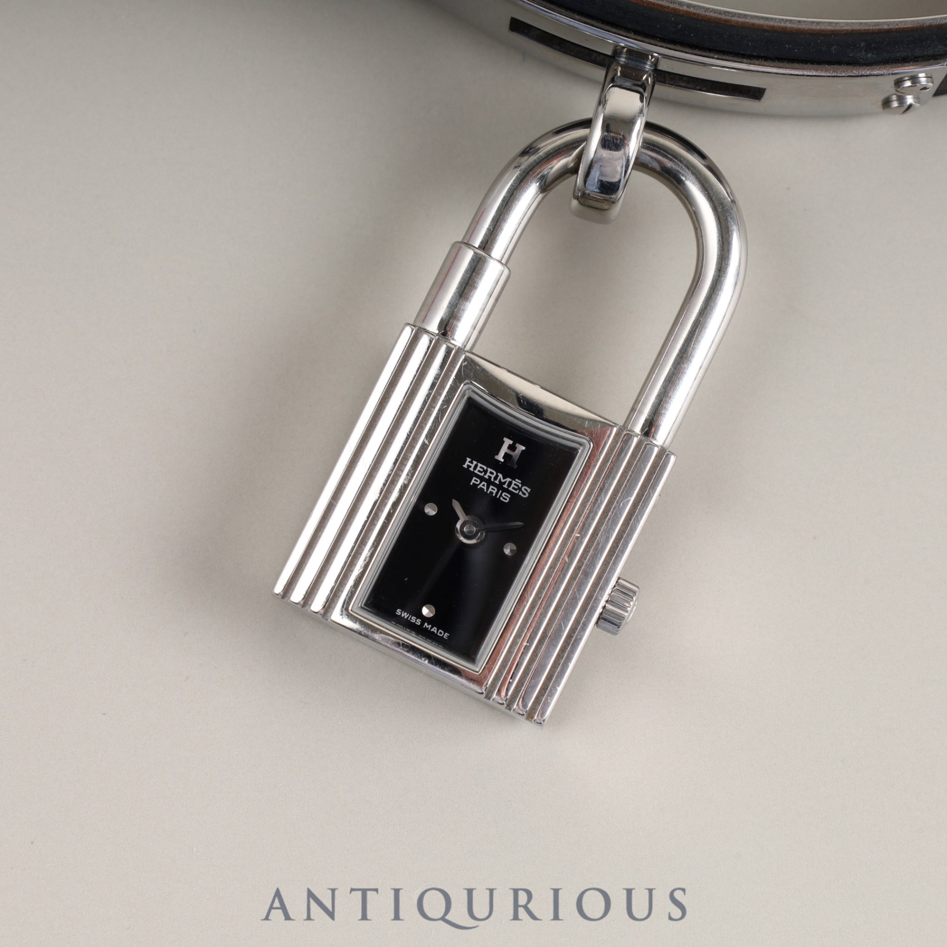 Hermes Kelly Watch KE1.210 Quartz SS Genuine Leather Strap (□D Stamp: 2000) Genuine Buckle (SS) Black Dial Overhauled