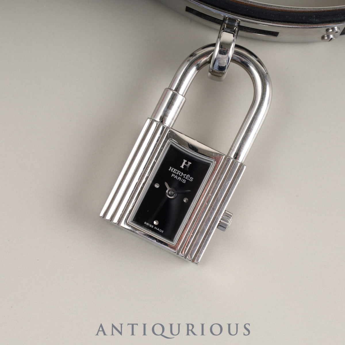 Hermes Kelly Watch KE1.210 Quartz SS Genuine Leather Strap (□D Stamp: 2000) Genuine Buckle (SS) Black Dial Overhauled