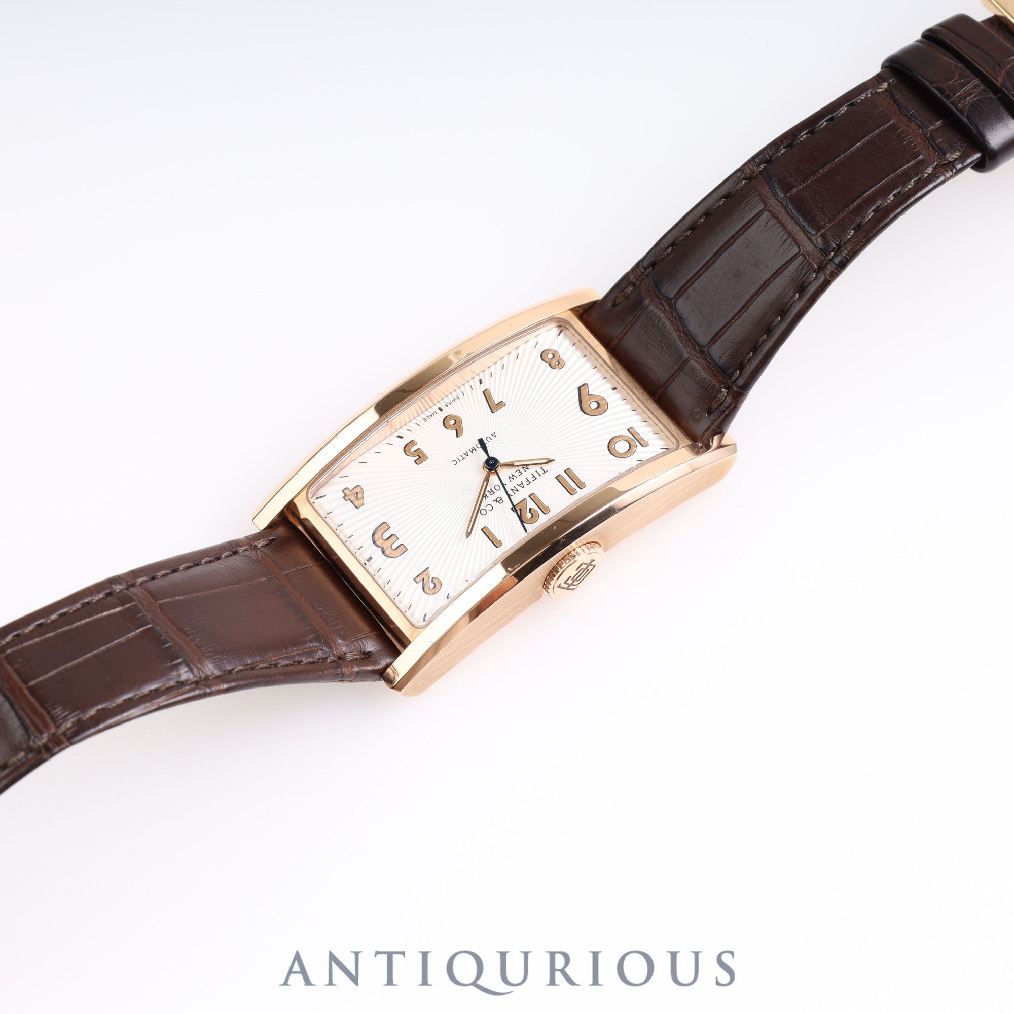 Tiffany East West Automatic PG Leather Silver Dial